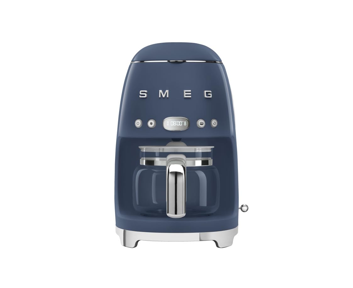 Smeg 50's Retro Style Aesthetic Drip Coffee Machine with 10 Cup Glass Carafe, Auto Start Feature, Keep Warm Plate, and Two Coffee Strength Settings (Pastel Blue)