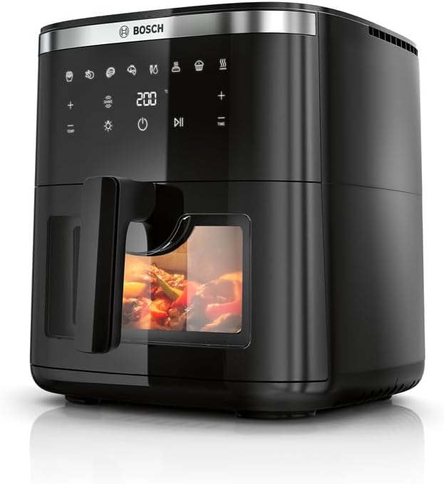Bosch Series 6 Air Fryer XXL, MAF671B0GB, 7.2 L Capacity, 7 Presets Programmes, Illuminated Viewing Window, Shake Alarm, Intuitive Digital Touchscreen, Up to 65%* Faster Cooking, Black