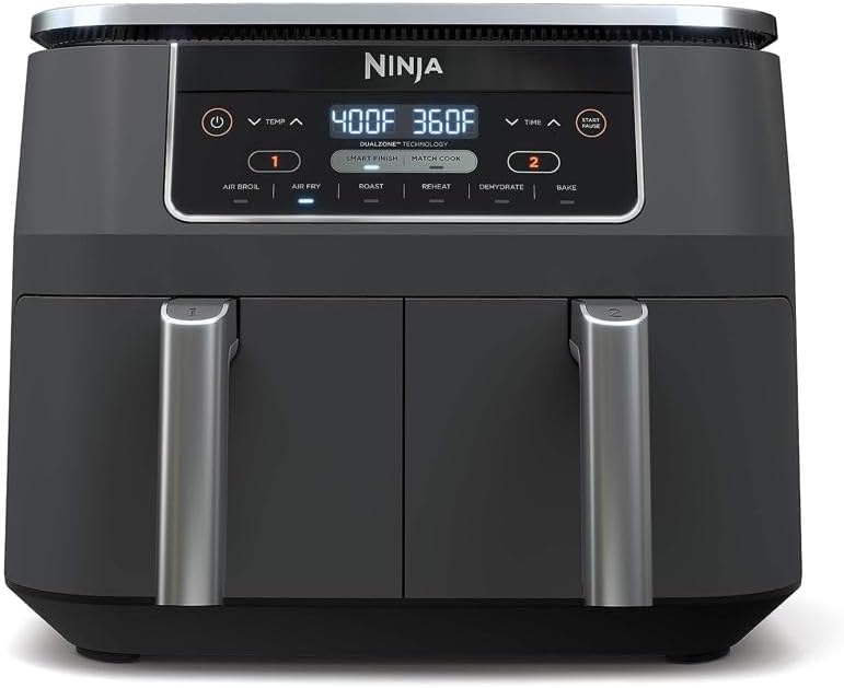 Ninja DZ201 Foodi 6-in-1 2-Basket Air Fryer with DualZone Technology, 8-Quart Capacity, and a Dark Grey Stainless Finish