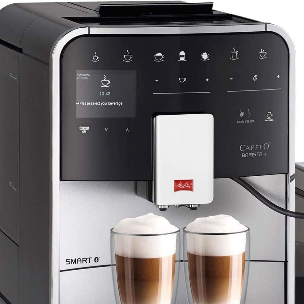 Melitta Integrated Bean to Cup Coffee Machine, TS SMART Model F85/0-101, Bluetooth connectivity, Melitta Connect App, Whisper Grinder (Quiet Mark), Silver