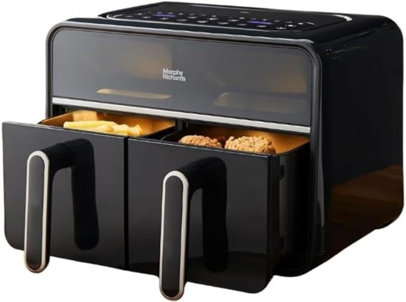 Morphy Richards Digital Dual Zone Airfryer, Compact Space Saving 7.2L, Easy View Windows, Touch Screen, Non Stick Dishwasher Safe Baskets, Healthy Oil Free & Low Fat Cooking, Black, 480020