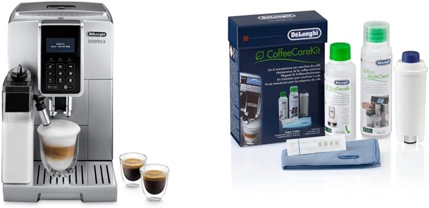 De'Longhi Dinamica, Fully Automatic Bean to Cup Coffee Machine, Cappuccino, Espresso Coffee Maker, ECAM 350.75.S, Silver & Coffee Care Kit