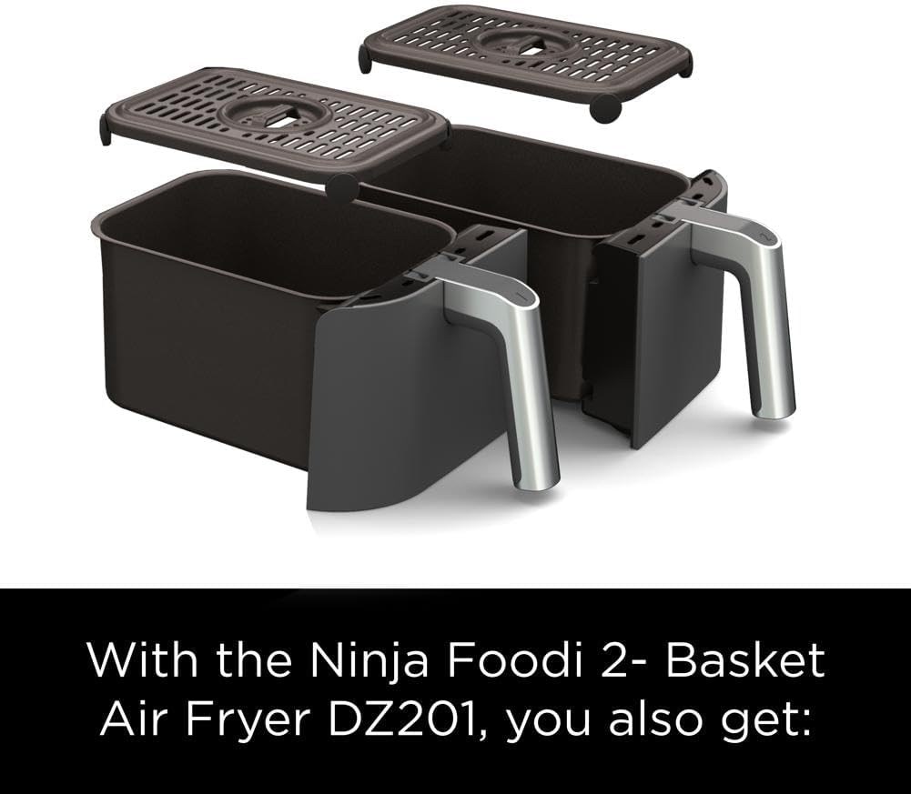 Ninja DZ201 Foodi 6-in-1 2-Basket Air Fryer with DualZone Technology, 8-Quart Capacity, and a Dark Grey Stainless Finish
