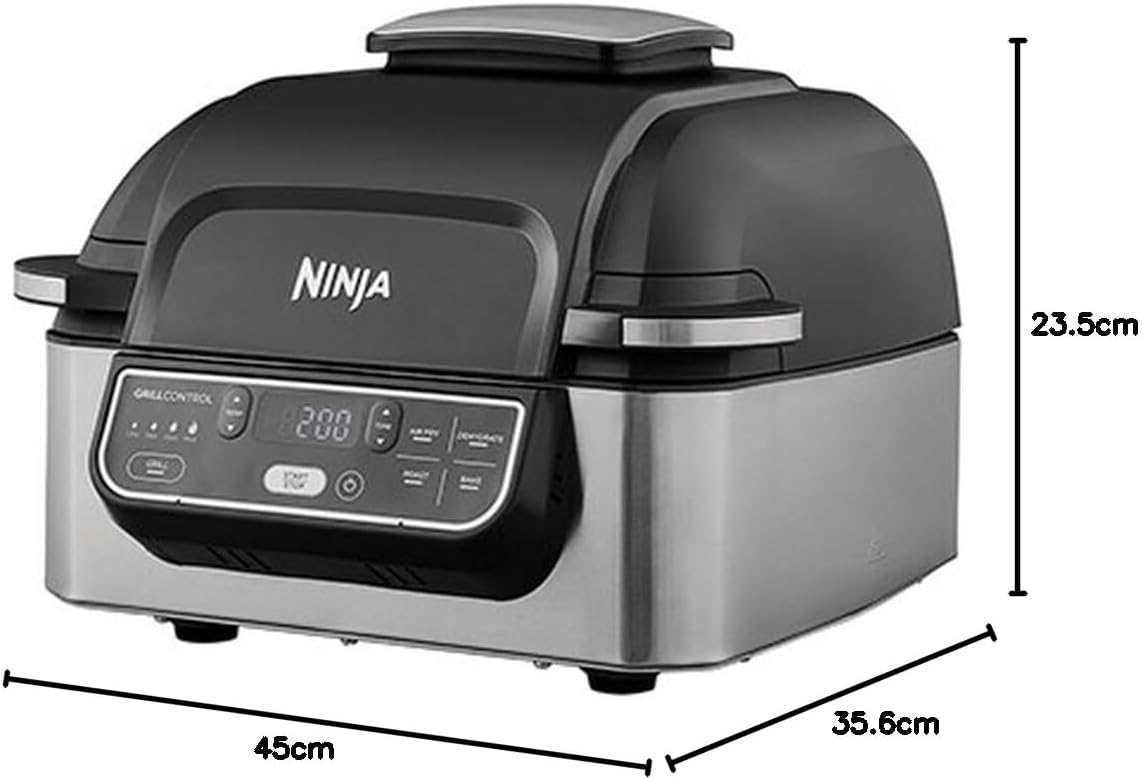 Ninja Foodi Grill & Airfryer, 5.7 L Hot Air Fryer, Air Fryer, Dishwasher Safe Parts, 5-in-1, Black/Silver AG301EU