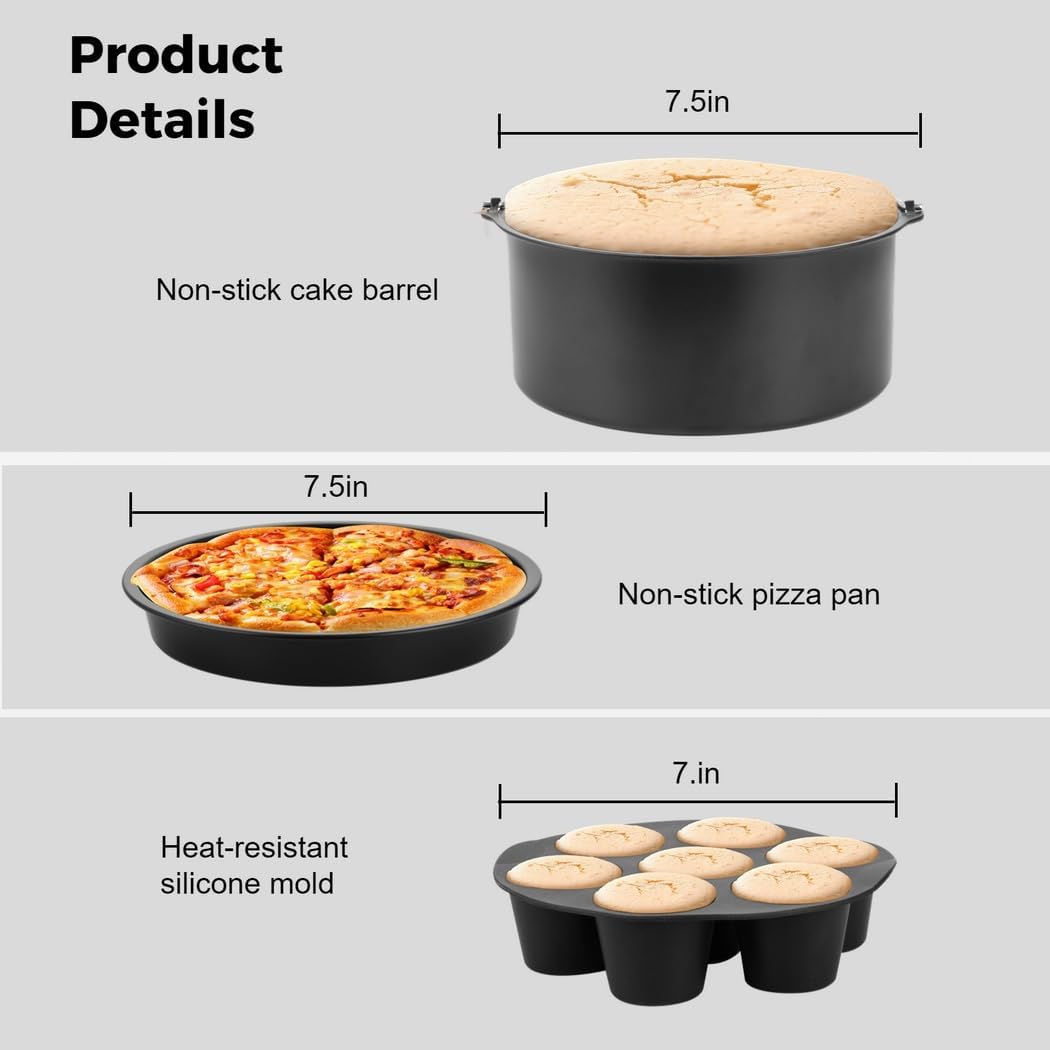 12-Piece 7 Fryer Add-On Set, Includes Cake Tin, Pizza Plate, Silicone Cupcake Mold, Cooking Tools & Metal Racks, Fits Most 3.5L to 4.1L Air Fryers