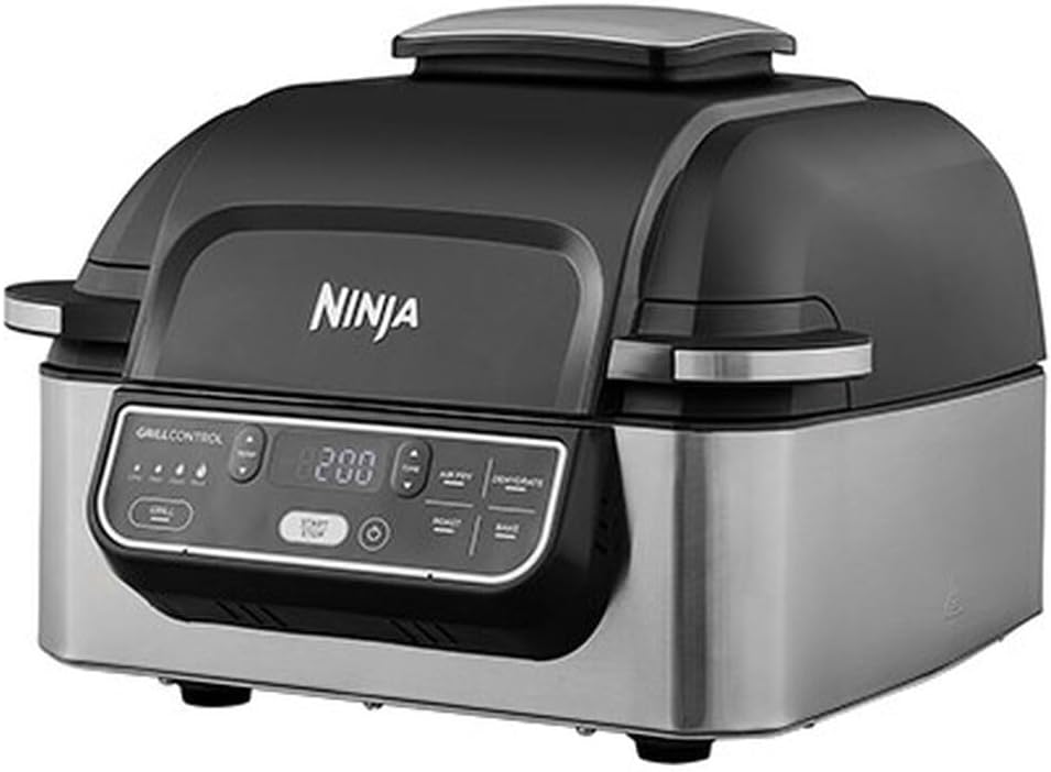 Ninja Foodi Grill & Airfryer, 5.7 L Hot Air Fryer, Air Fryer, Dishwasher Safe Parts, 5-in-1, Black/Silver AG301EU