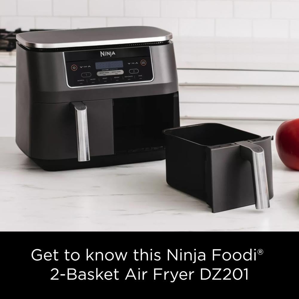 Ninja DZ201 Foodi 6-in-1 2-Basket Air Fryer with DualZone Technology, 8-Quart Capacity, and a Dark Grey Stainless Finish