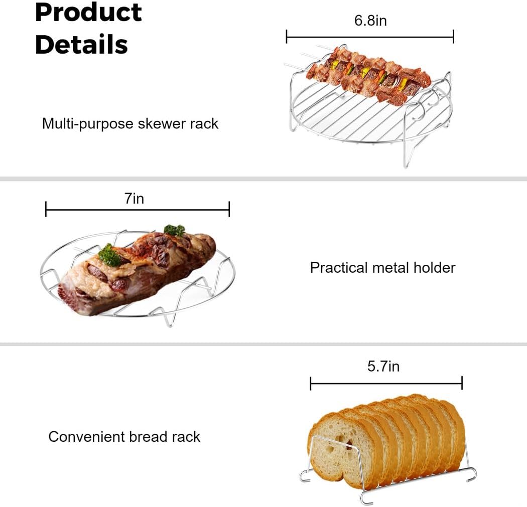 12-Piece 7 Fryer Add-On Set, Includes Cake Tin, Pizza Plate, Silicone Cupcake Mold, Cooking Tools & Metal Racks, Fits Most 3.5L to 4.1L Air Fryers