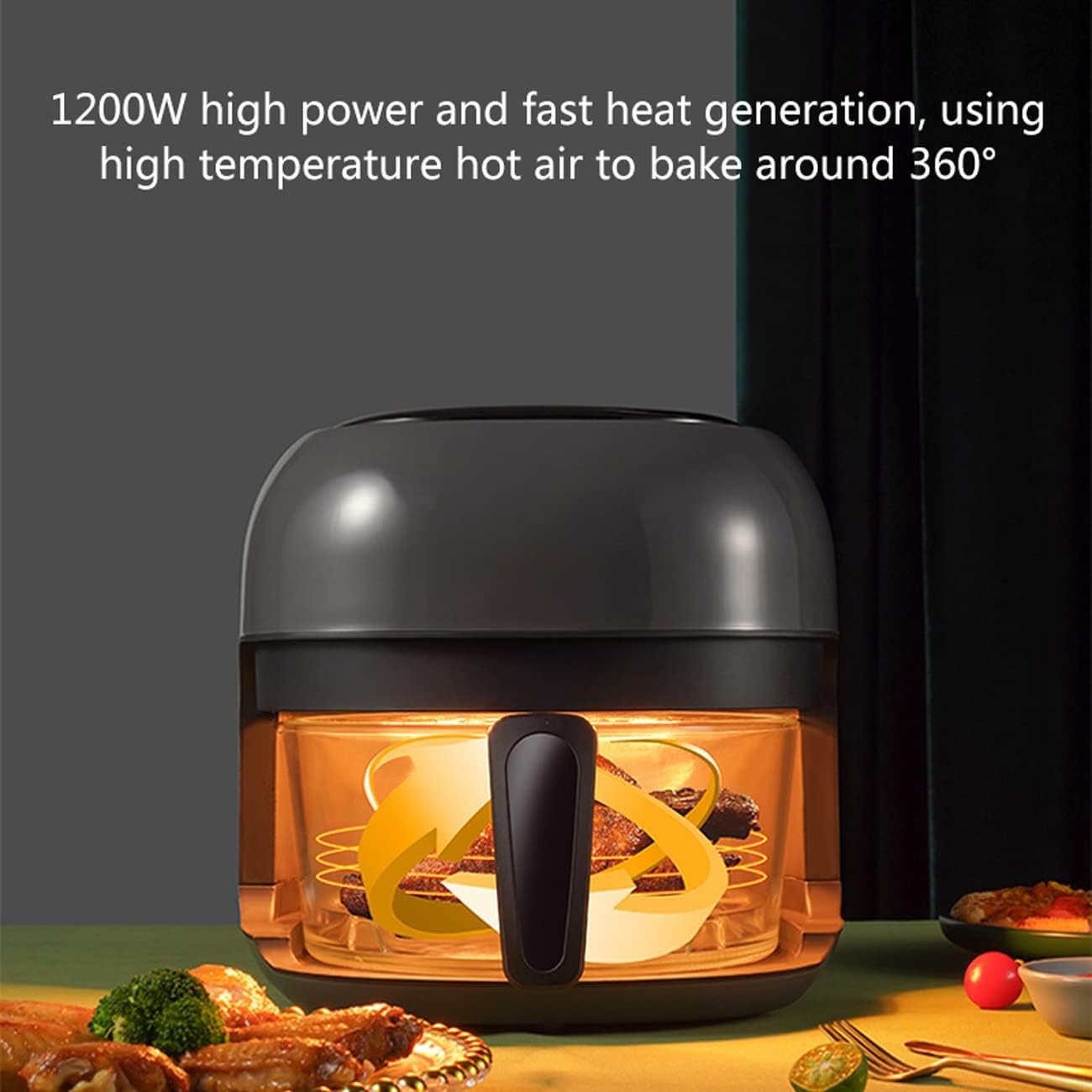 Air Fryer - 4L/3.6QT Multifunction Digital Touch Screen Electric Hot Oven Oilless Cooker, 60min Timing, 1200W Glass Bowl Air Fryer with 6 Presets, Visualization Window