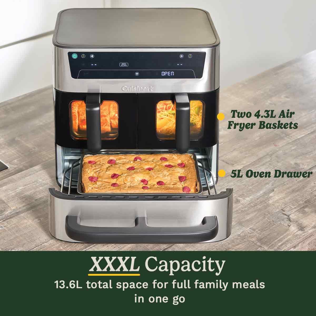Cuisinart XXL10.4L Air Fryer with 2 x 5.2L Drawers |PFAS Free|Chemical-free cooking | Air Fry, Roast, Grill, Bake, Dehydrate, Max Crisp, Keep Warm | Dual Zones - cook 8+ portions|Dishwasher Safe