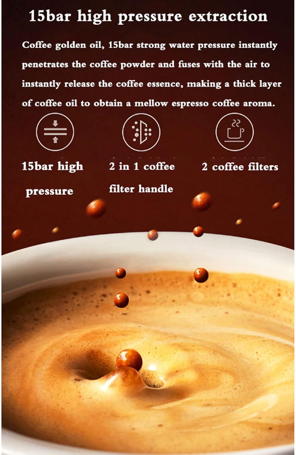 Espresso Machine 15 Bar Pump Pressure home small milk frother coffee machine,suitable for mocha cappuccino latte