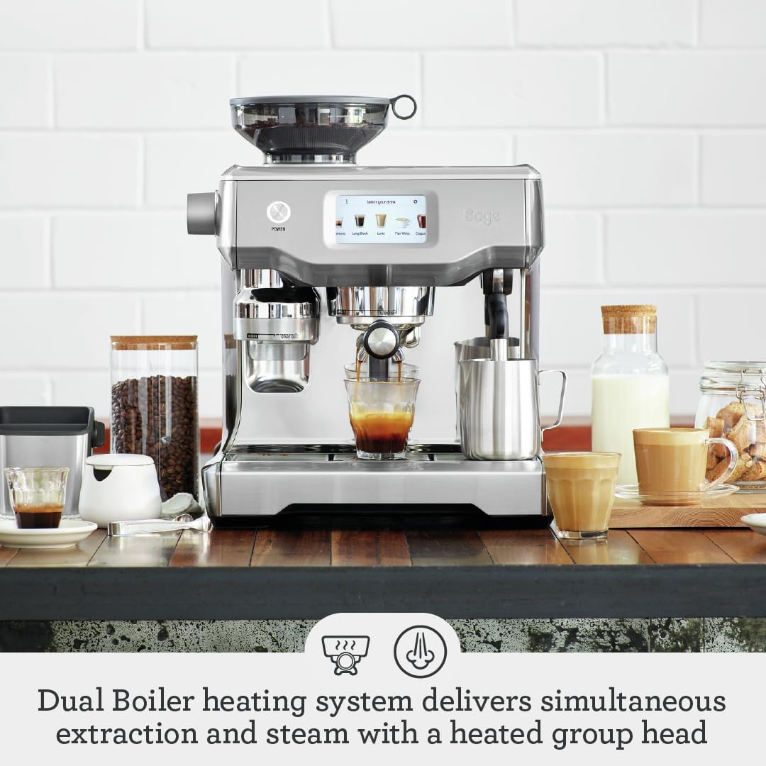 Sage - The Oracle Touch - Bean to Cup Coffee Machine with Grinder & Milk Frother - Fully Automatic Espresso Machine, Touch Screen, 5 Pre-sets - 2.5L Water Tank, 2400 W, Brushed Stainless Steel