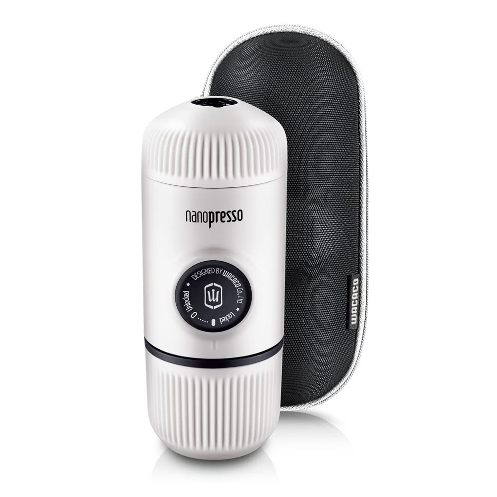 WACACO Nanopresso Portable Espresso Maker Bundled with Protective Case, Upgrade Version of Minipresso, Mini Travel Coffee Machine, Perfect for Camping, Travel and Office (New Elements Arctic Blue)