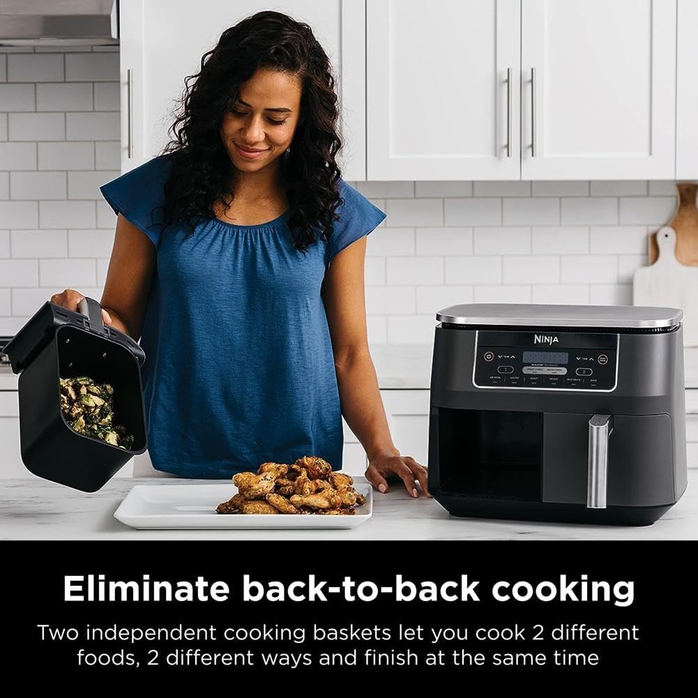 Ninja DZ201 Foodi 6-in-1 2-Basket Air Fryer with DualZone Technology, 8-Quart Capacity, and a Dark Grey Stainless Finish