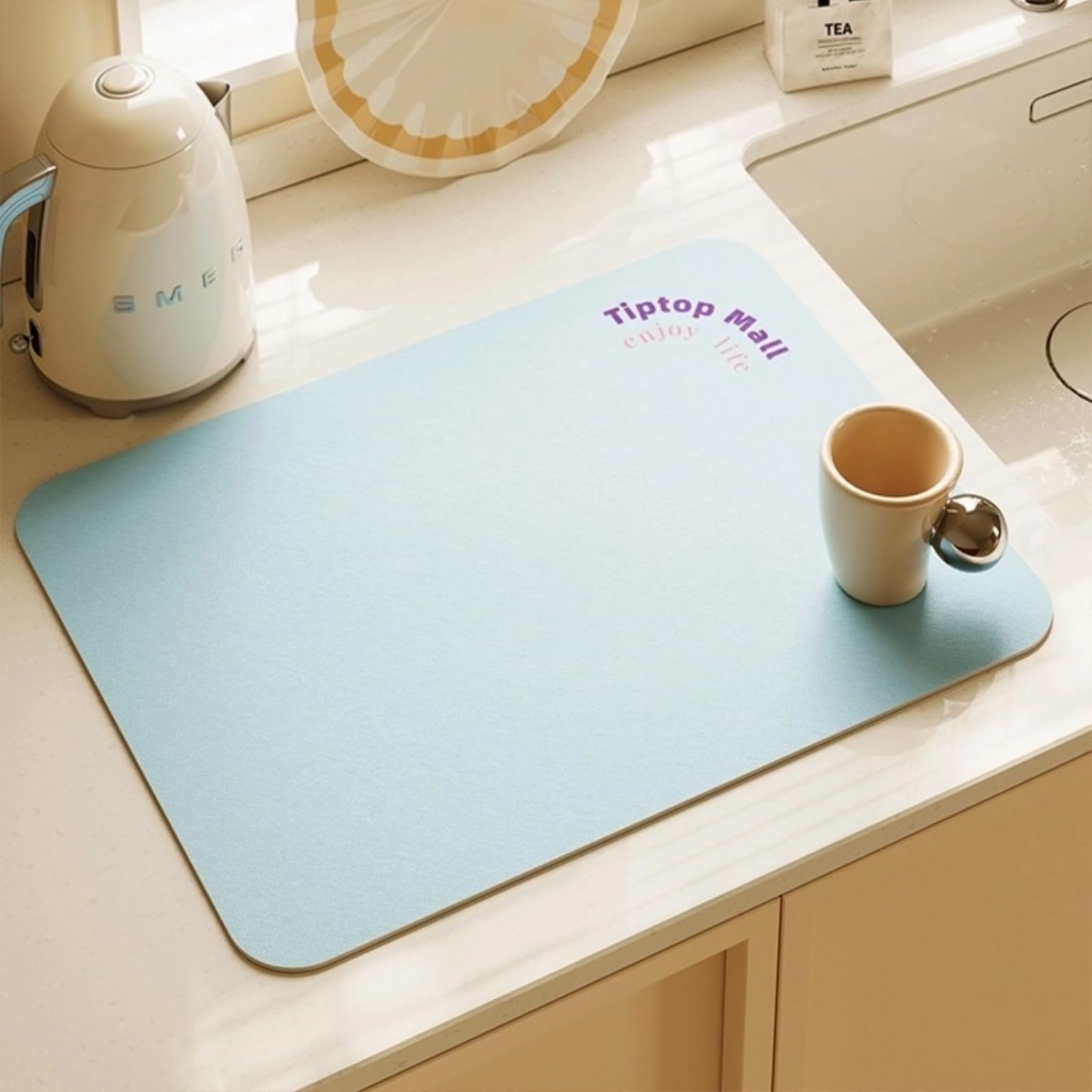 Dish Drying Mat - Cream Style, Absorbent Countertop Mat for Coffee Maker, Expresso Machine, Kitchen Use (Gray,20''×32'')