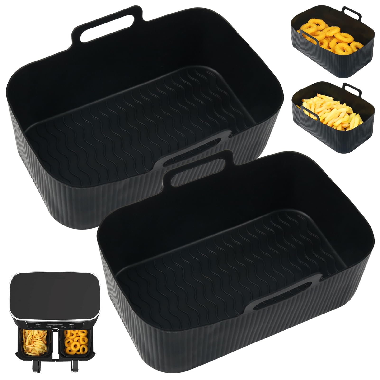 YQL Air Fryer Silicone Liner for Ninja/Tower Dual/Instant Vortex, Silicone Air Fryer Liners Reusable Air Fryer Accessories for Ninja Foodi AF300UK, Salter Dual Air Fryer (2PCS), Grey
