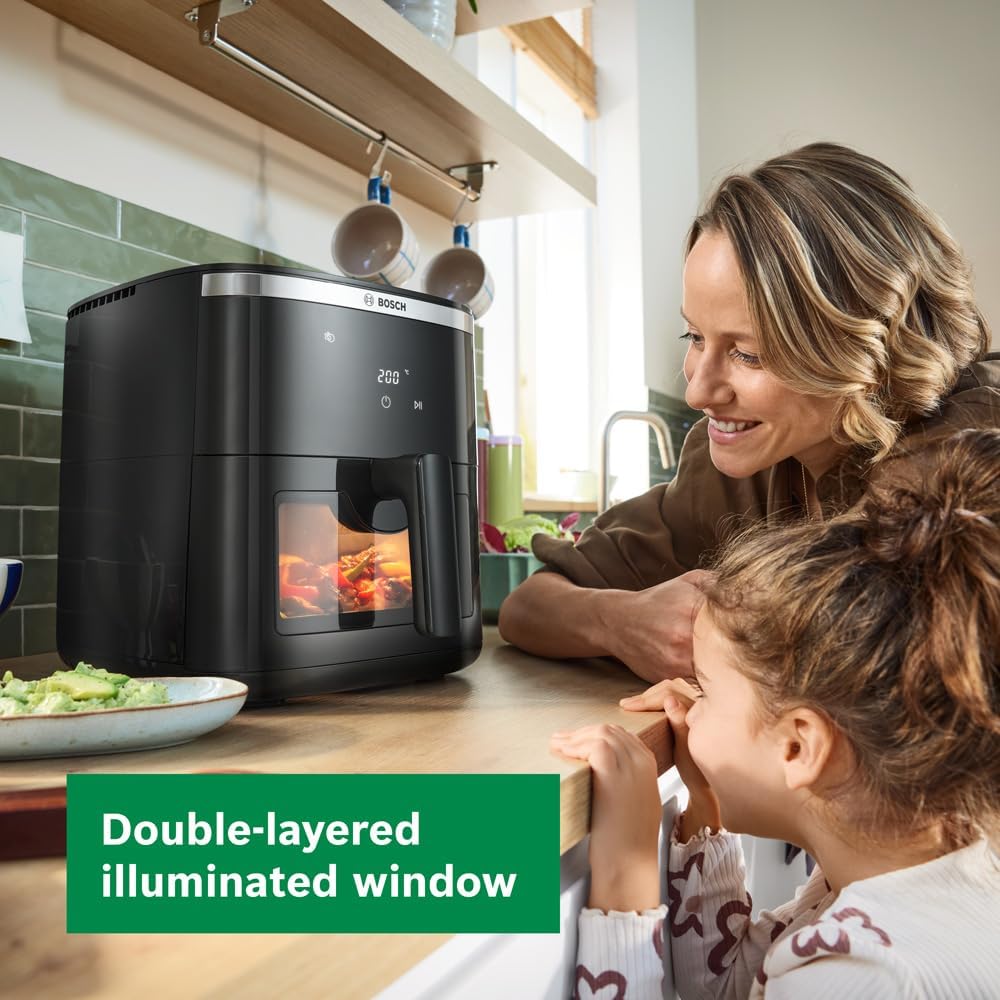 Bosch Series 6 Air Fryer XXL, MAF671B0GB, 7.2 L Capacity, 7 Presets Programmes, Illuminated Viewing Window, Shake Alarm, Intuitive Digital Touchscreen, Up to 65%* Faster Cooking, Black