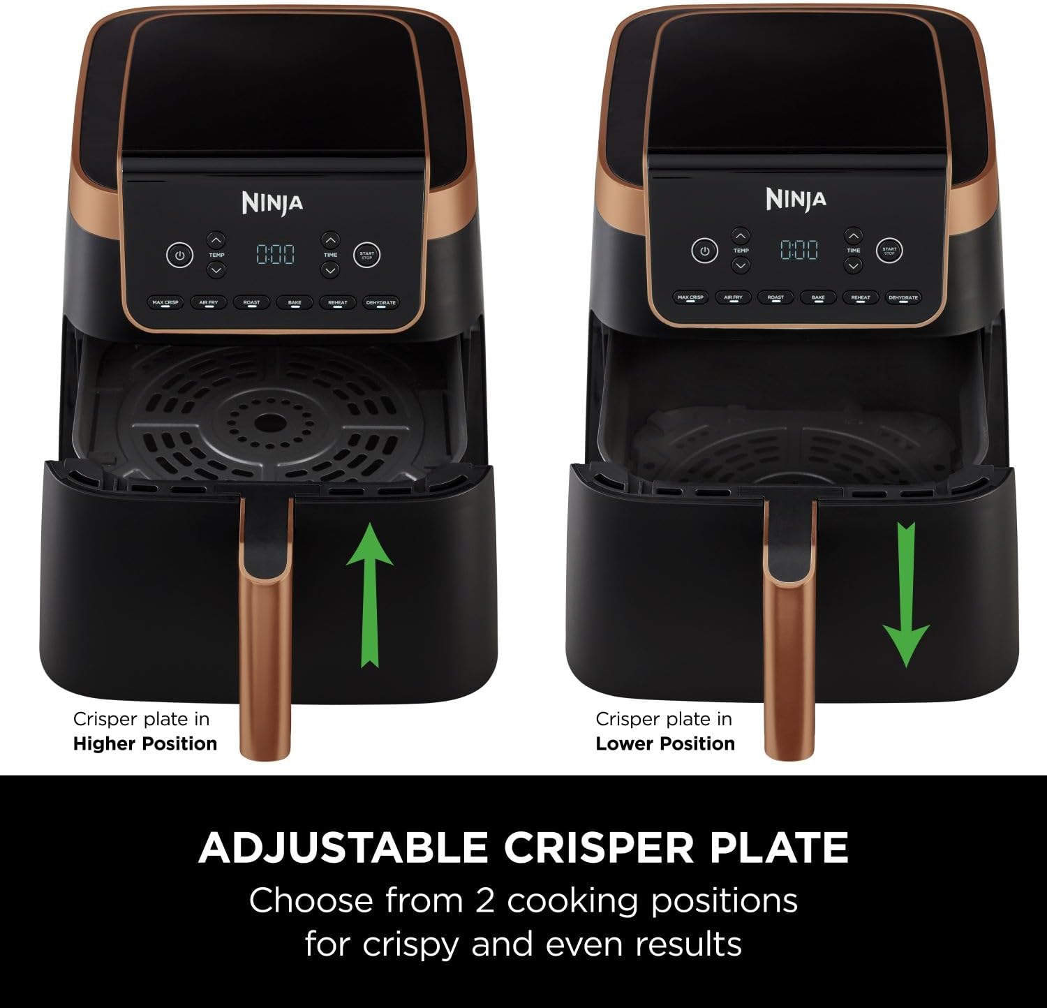 Ninja Air Fryer MAX PRO, 6.2L, Uses No Oil, Large Square Single Drawer, Roast, Bake, Air Fry, Family Size, Non-Stick, Dishwasher Safe Basket & Crisper Plate, Silicone Tongs, Black & Copper, AF180UKCP