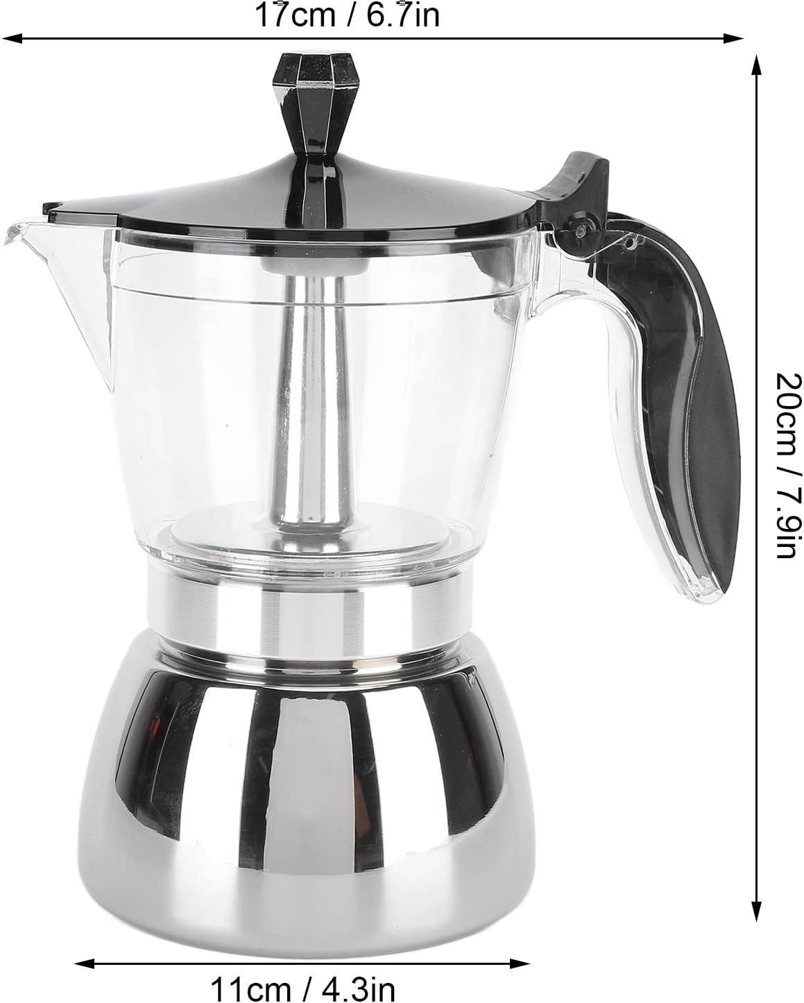 6 Cups Italian Octagonal Stainless Steel Coffee Pot for Household Brewing, Ergonomic Pot with Heat Handle, to and Use, Multiple Coffee Recipes Maker