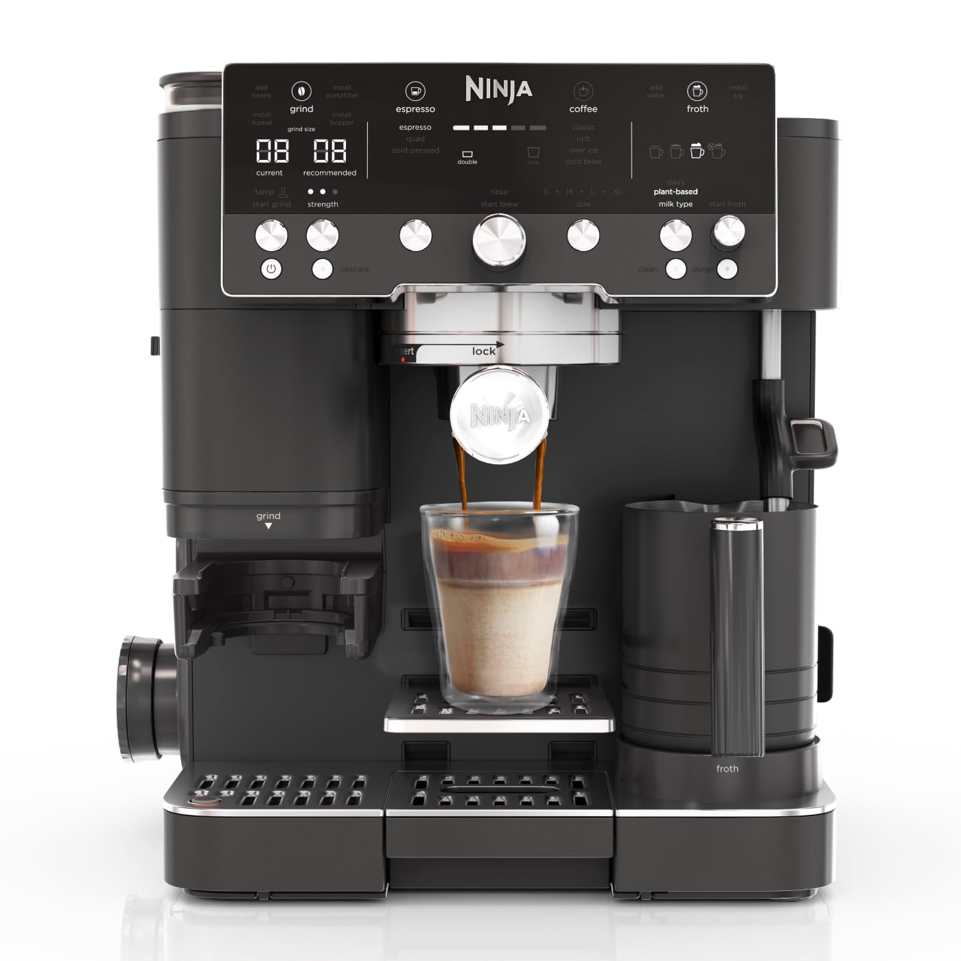 Ninja Luxe Pro 3-in-1 Coffee Machine, Latte, Cappuccino, Cold Brew & Espresso Maker With Built in Bean Grinder & Milk Frother, Easy to Use, 5 Automated Froth Presets, Silver, ES701UK