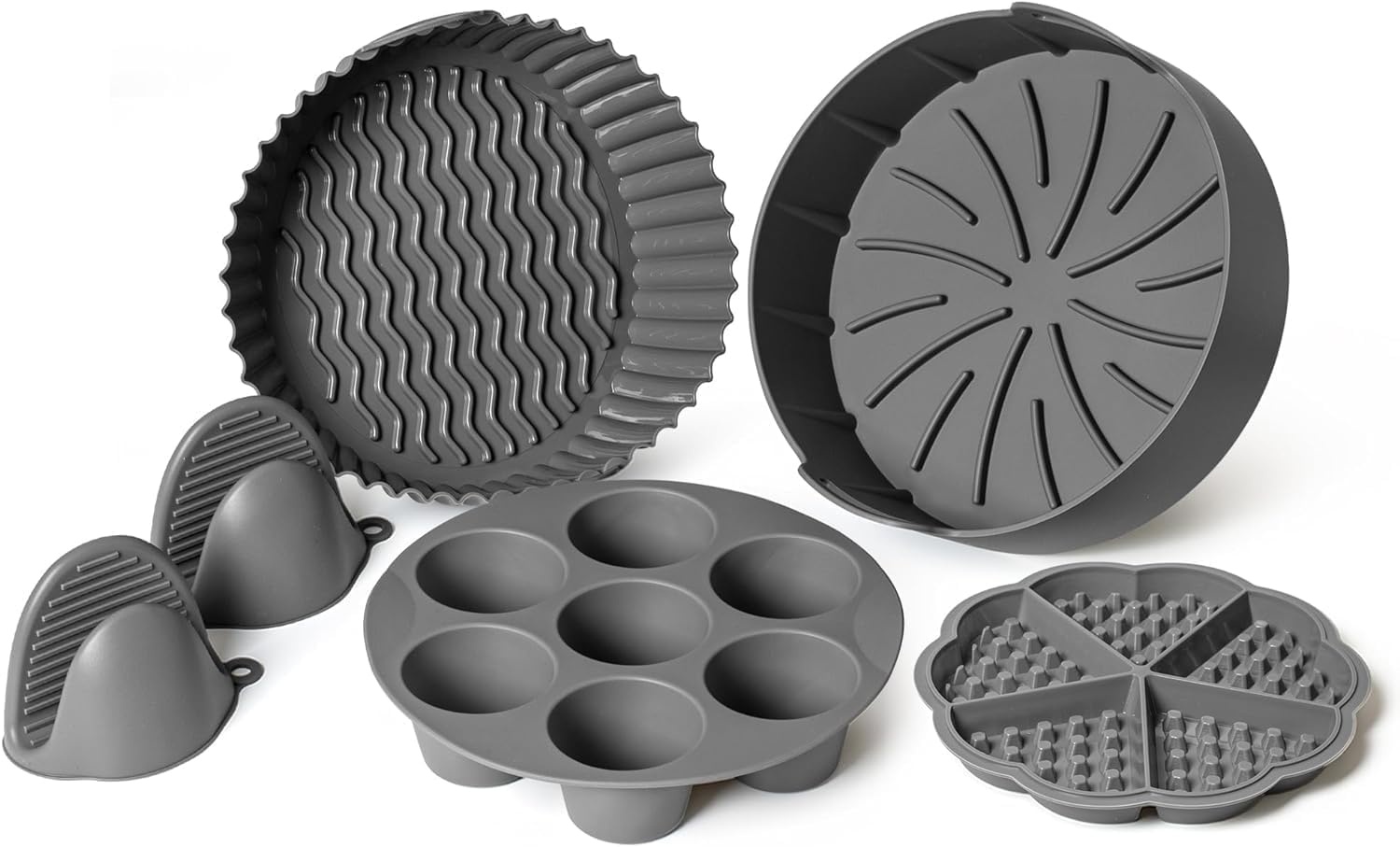 EM Air Fryer Silicone Liners, 5-pack reusable silicone air fryer liners, Replacement Of Flammable Parchment Liner Cupcake Mold, Silicone Air Fryer Liners Basket,Silicone Baking Tray Pots