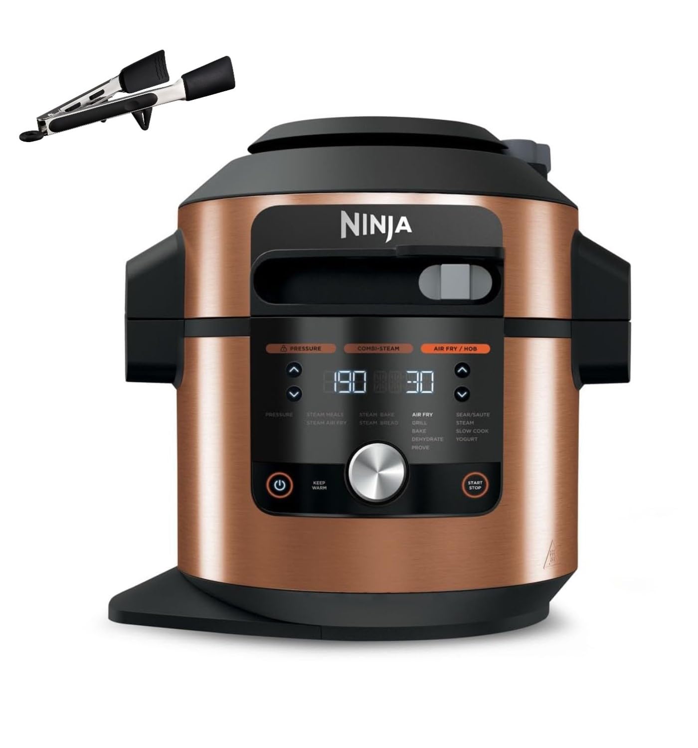 Ninja Foodi MAX 15-in-1 SmartLid Multi-Cooker 7.5L with Digital Probe, Electric Pressure Cooker & Air Fryer, Slow Cook and more, Cooks 6 Portions, Stainless Steel/Black OL750UK