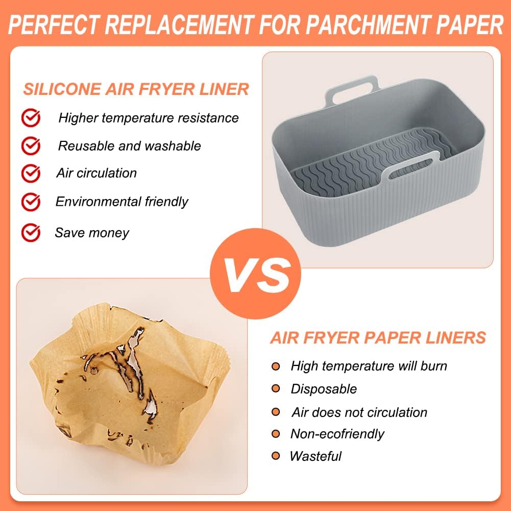 YQL Air Fryer Silicone Liner for Ninja/Tower Dual/Instant Vortex, Silicone Air Fryer Liners Reusable Air Fryer Accessories for Ninja Foodi AF300UK, Salter Dual Air Fryer (2PCS), Grey