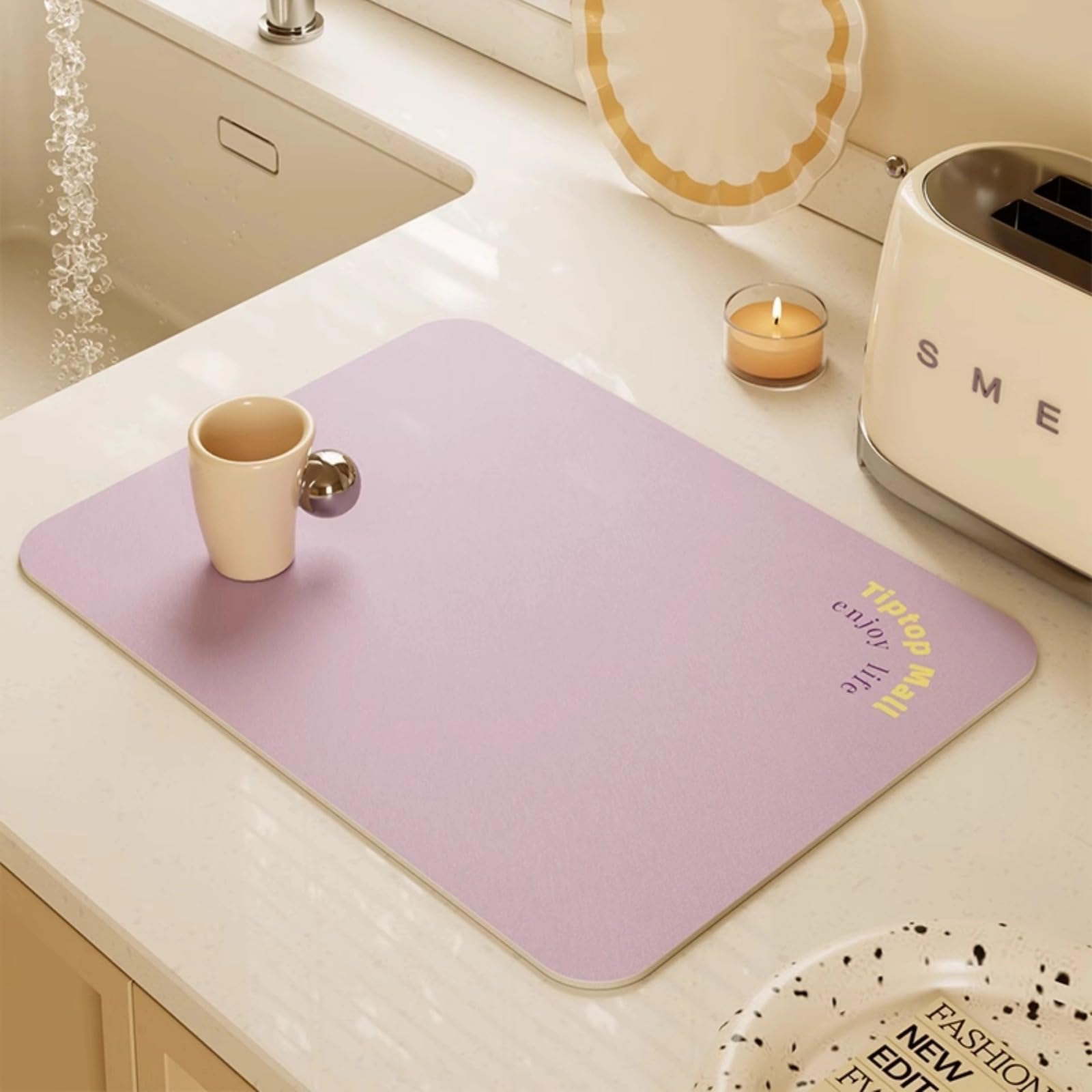 Dish Drying Mat - Cream Style, Absorbent Countertop Mat for Coffee Maker, Expresso Machine, Kitchen Use (Gray,20''×32'')