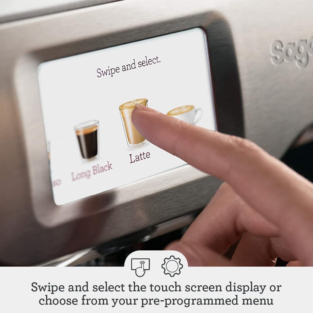 Sage - The Barista Touch - Bean to Cup Coffee Machine with Grinder, Milk Frother and With Cold Brew Fuction, Latte, Cappucino, Espresso Maker, 5 Presets, 2L, 1680 W, With Cleaning Kit, Black Truffle