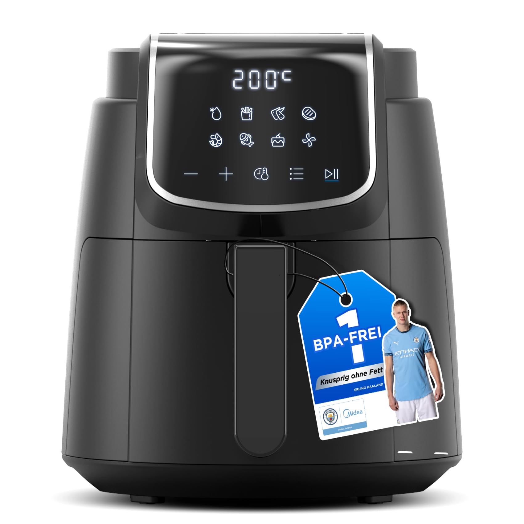 Midea 11L Dual Zone Air Fryer Oven with Wi-Fi & Alexa - 2 Independent Drawers, Visible Window, 10-in-1 Functions, Max Crisp Technology, Smart Sync Finish, Oil-Free Cooking, 2400W (Black/Rose Gold)