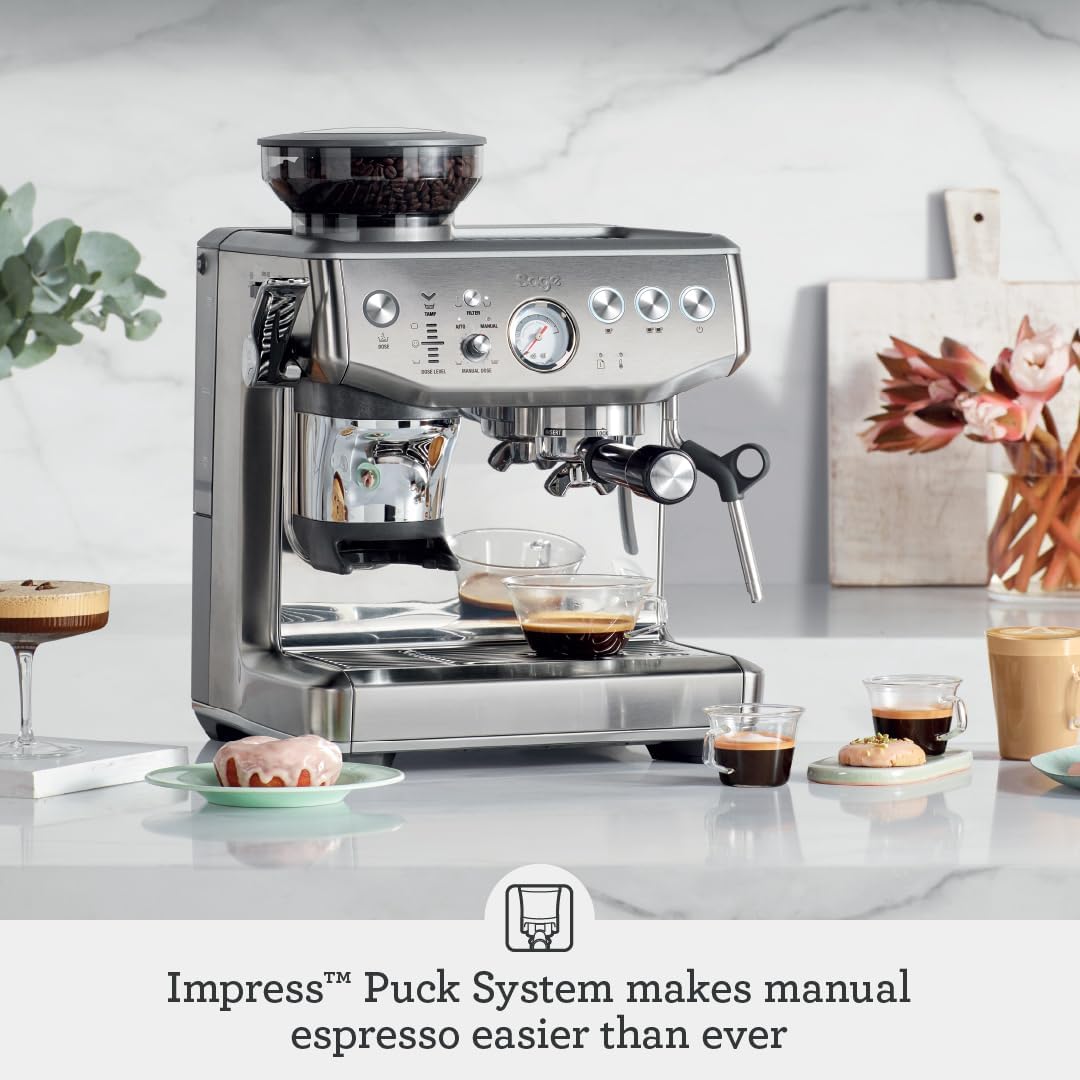 Sage - The Barista Express Impress - Bean to Cup Coffee Machine with Grinder and Milk Frother, 9 bar, PID Temperature Control, 1850 W, Cappucino, Espresso Maker,With Milk Jug, Brushed Stainless Steel