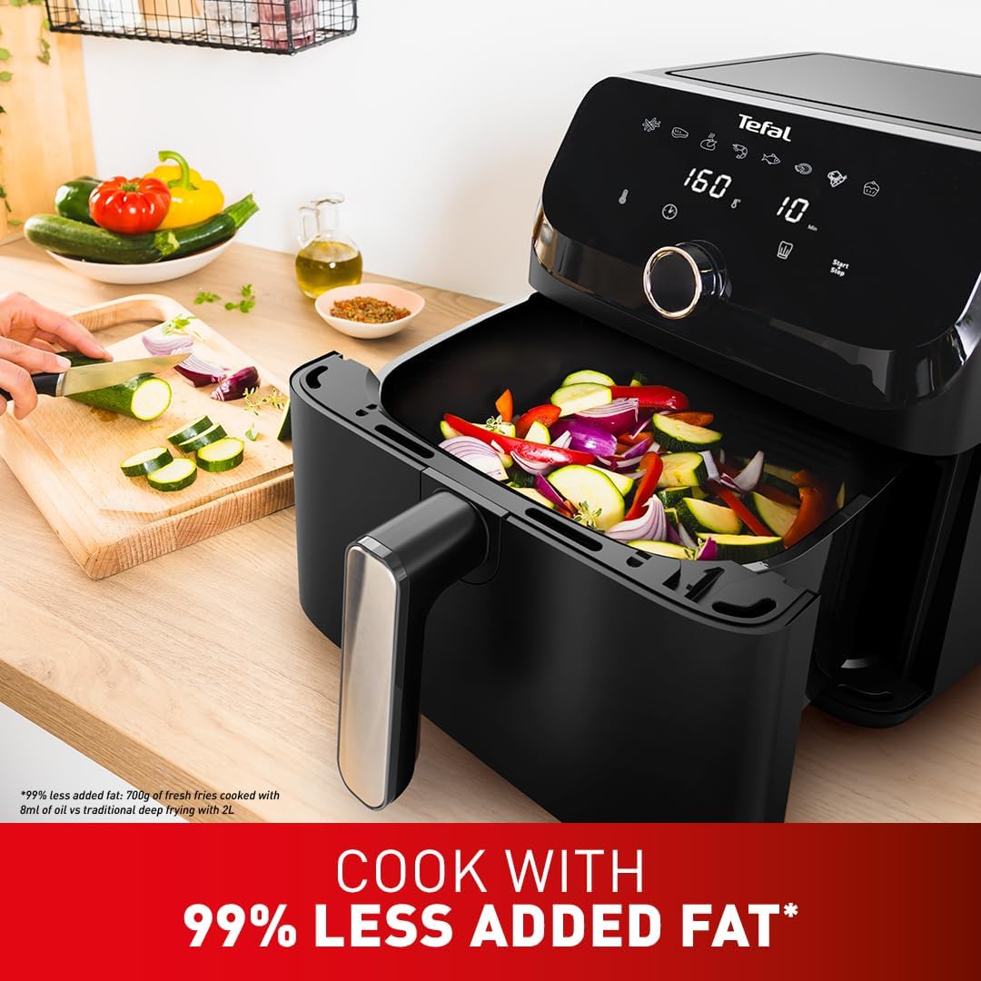 Tefal Easy Fry Mega Air Fryer, 7.5L Capacity (Serves Up to 8), 8 Preset Cooking Programs, Compact Design, Energy-Efficient, Dishwasher-Safe Basket, EY8558G0 - Grey