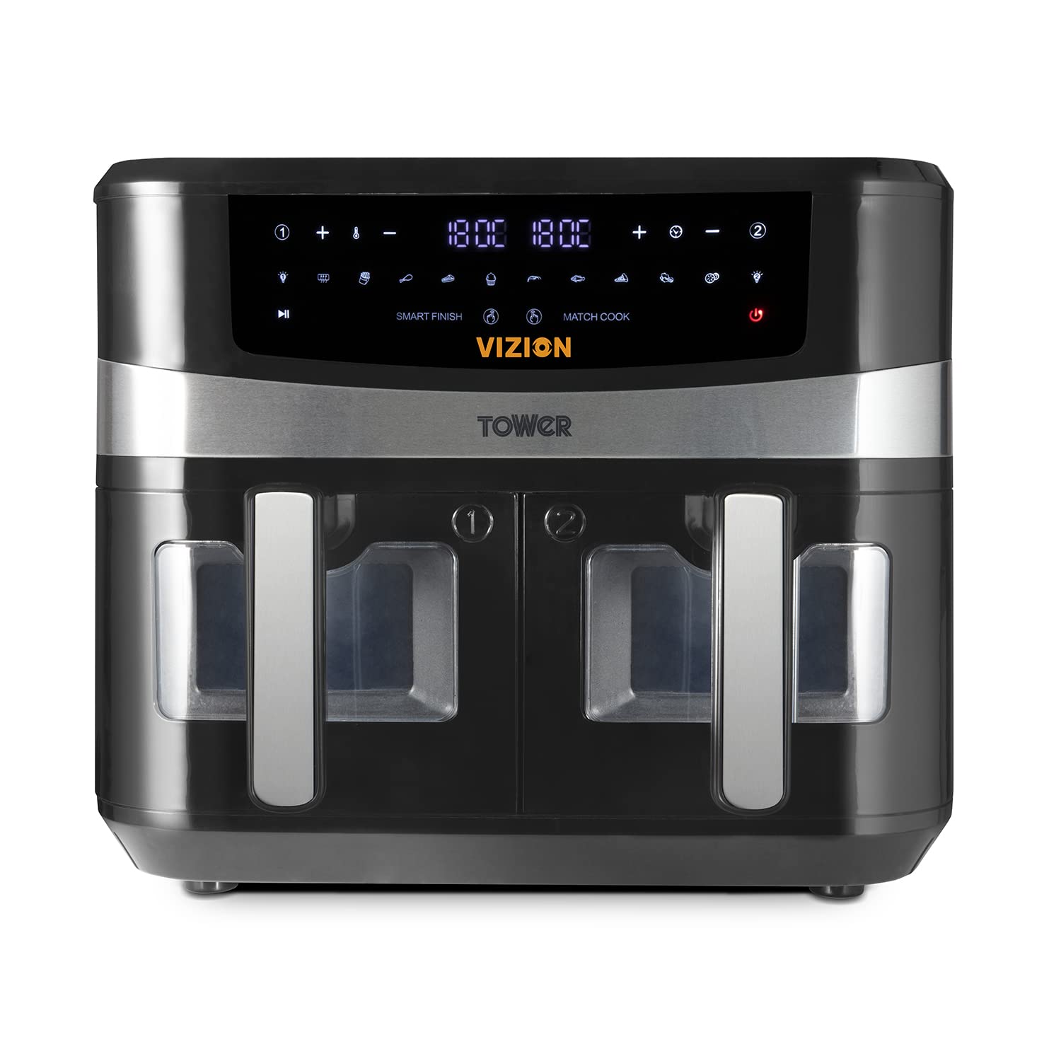 Tower T17102 Vortx Vizion Dual Compartment Air Fryer Oven with Digital Touch Panel, 11L, Black