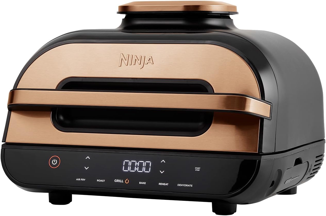 Ninja Foodi MAX Health Grill & Air Fryer 3.8L with Digital Cooking Probe, 6-in-1; Air Fry, Bake, Roast & more, Dishwasher Safe Parts, Large Grill Plate, Copper/Black Amazon Exclusive AG551UKCP