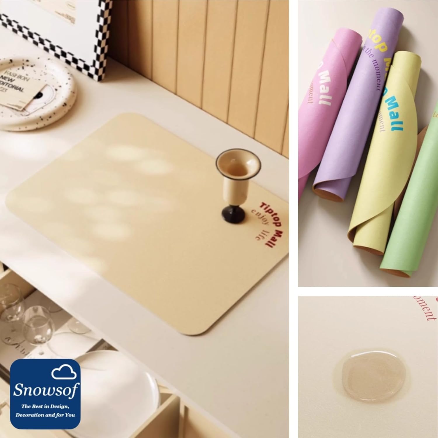 Dish Drying Mat - Cream Style, Absorbent Countertop Mat for Coffee Maker, Expresso Machine, Kitchen Use (Gray,20''×32'')