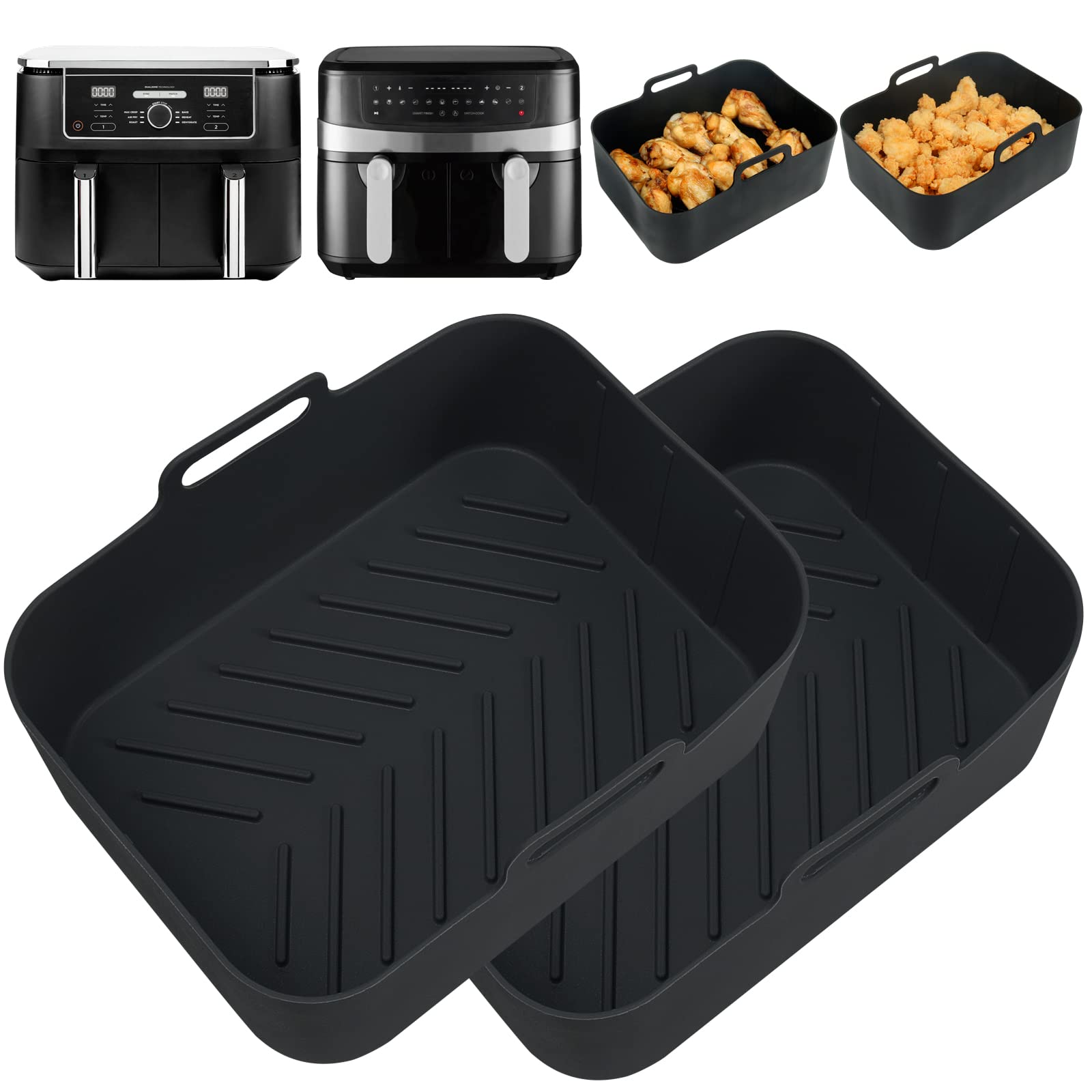 YQL Air Fryer Silicone Liner for Ninja/Tower Dual/Instant Vortex, Silicone Air Fryer Liners Reusable Air Fryer Accessories for Ninja Foodi AF300UK, Salter Dual Air Fryer (2PCS), Grey