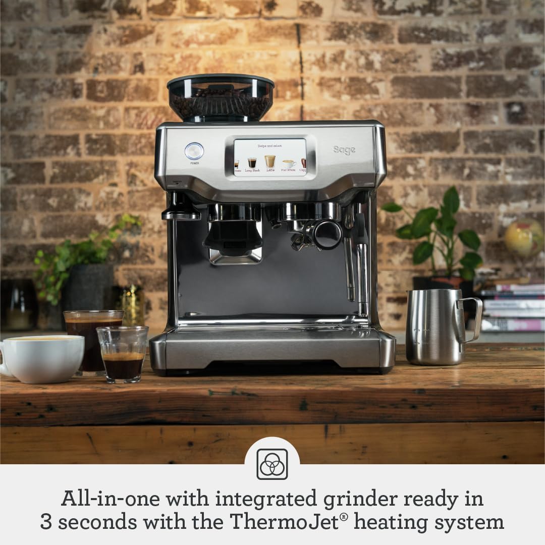Sage - The Barista Touch - Bean to Cup Coffee Machine with Grinder, Milk Frother and With Cold Brew Fuction, Latte, Cappucino, Espresso Maker, 5 Presets, 2L, 1680 W, With Cleaning Kit, Black Truffle