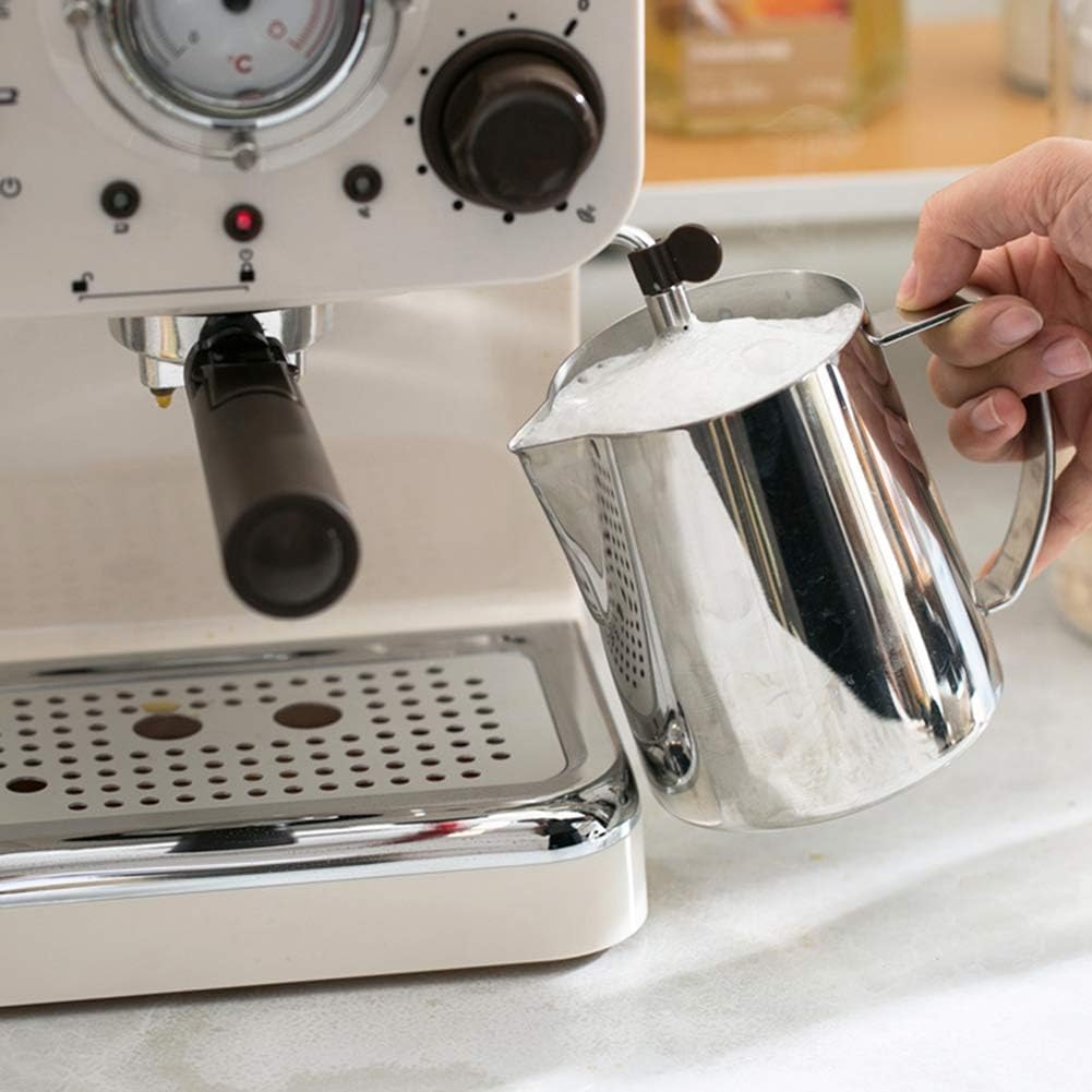 Coffee Machine Semi Aautomatic Espresso Machine 15Bar Coffee Maker Italian Double Temperature Control Steam Type Milk Foamer Retro White Coffee Machines Home Kitchen