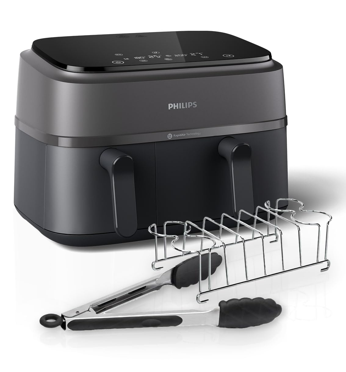 Philips Air Fryer 5000 Series Dual Basket with Steam – 9L Capacity, RapidAir Plus Technology for Juicy Chicken, Crusty Bread, 19 Cooking Programs, Steam Clean Function (NA555/09)