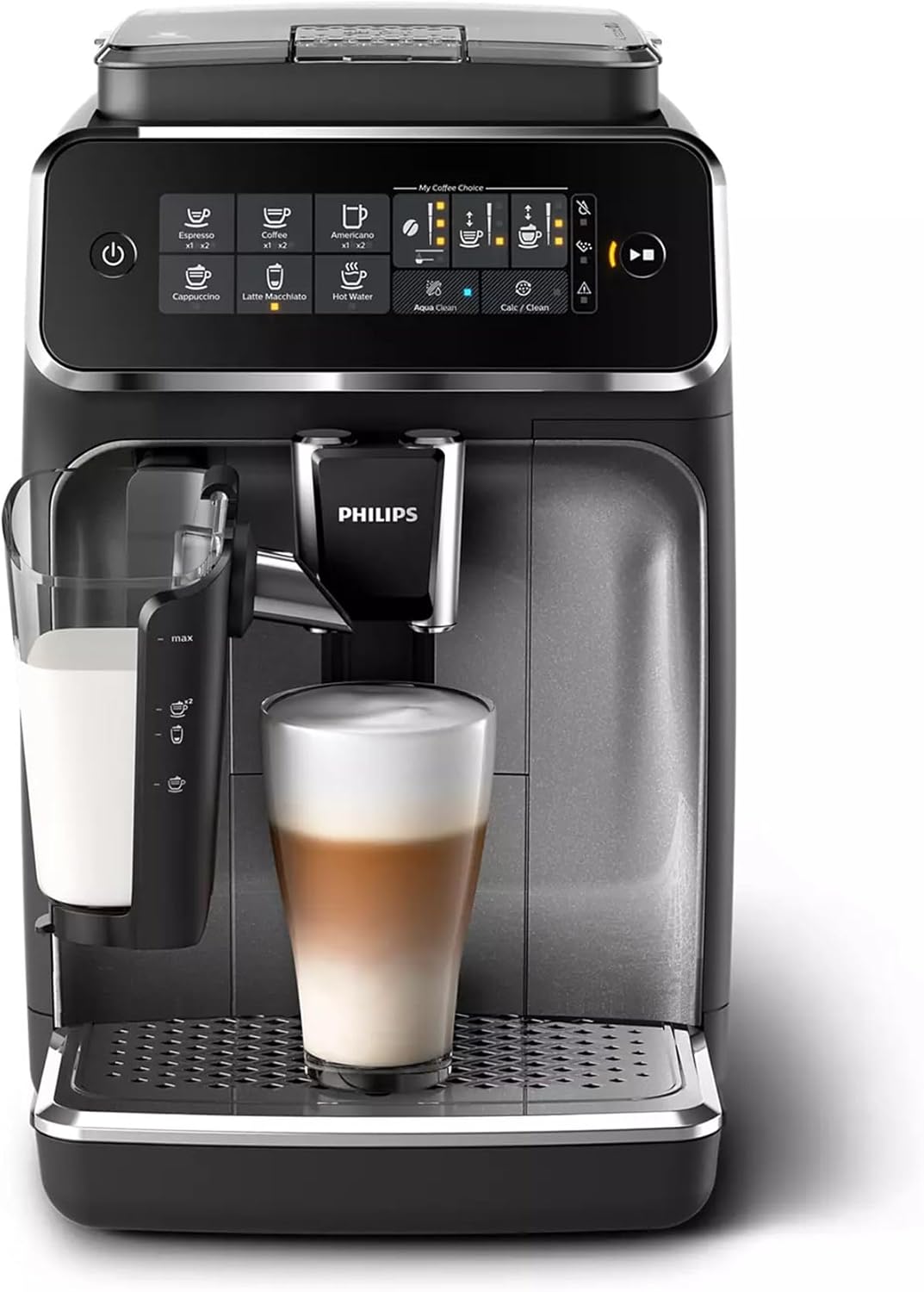 Philips 3200 Series Bean-to-Cup Espresso Machine - LatteGo Milk Frother, 5 Coffee Varieties, Intuitive Touch Display, Silver (EP3246/70)