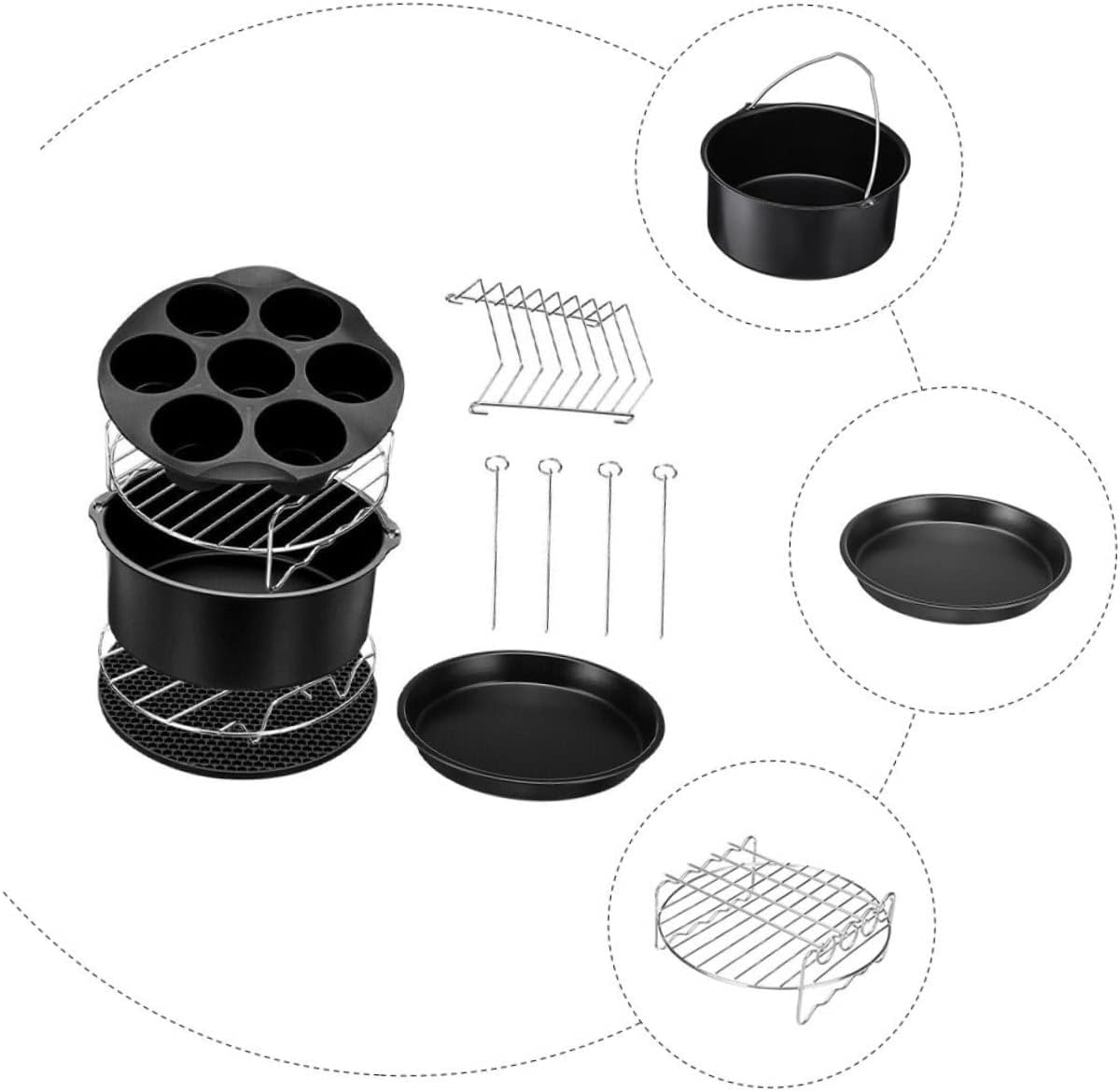 Toyvian 1 Set Air Fryer Accessories Set Black Cooking Kit with Cake Pan Pizza Pan and Grill Rack for Versatile Home Cooking and Barbecue Parties