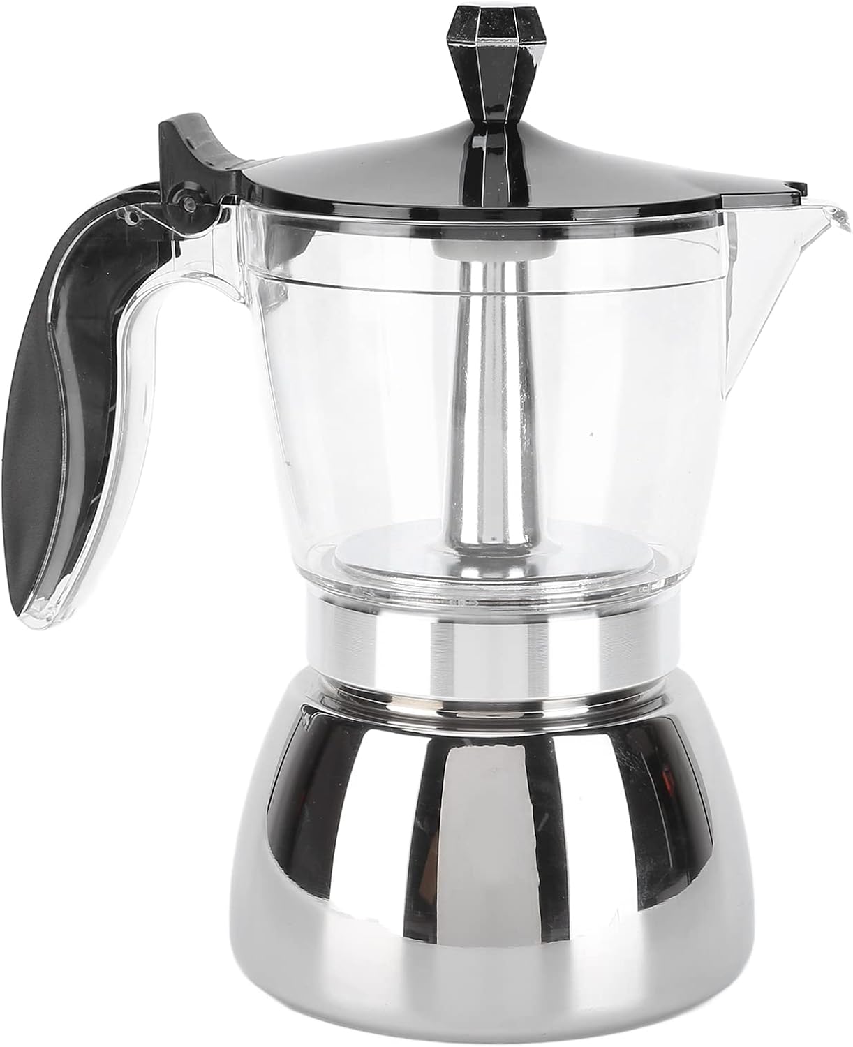 6 Cups Italian Octagonal Stainless Steel Coffee Pot for Household Brewing, Ergonomic Pot with Heat Handle, to and Use, Multiple Coffee Recipes Maker