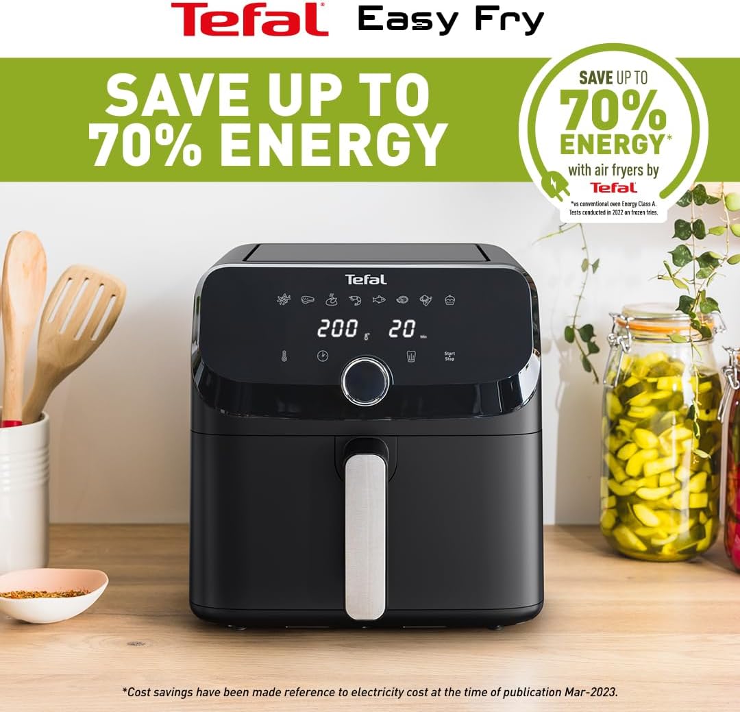 Tefal Easy Fry Mega Air Fryer, 7.5L Capacity (Serves Up to 8), 8 Preset Cooking Programs, Compact Design, Energy-Efficient, Dishwasher-Safe Basket, EY8558G0 - Grey