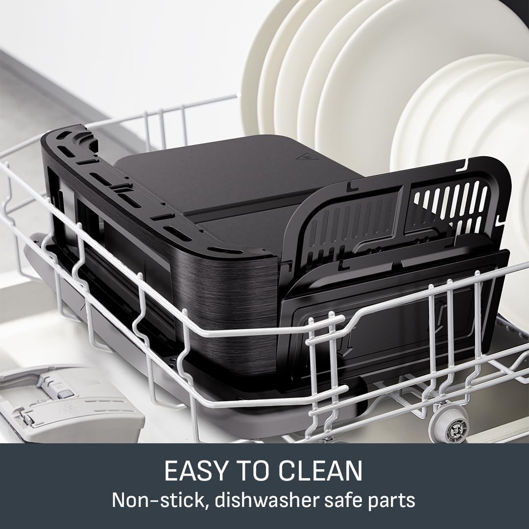 Tefal Dual Flex Air Fryer with Removable Divider & Viewing Window – 9L GiantZone or Dual 5.5L + 3.5L Cooking Zones, 6 Preset Programs, Energy Saving, Non-Stick Dishwasher Safe Parts, Black