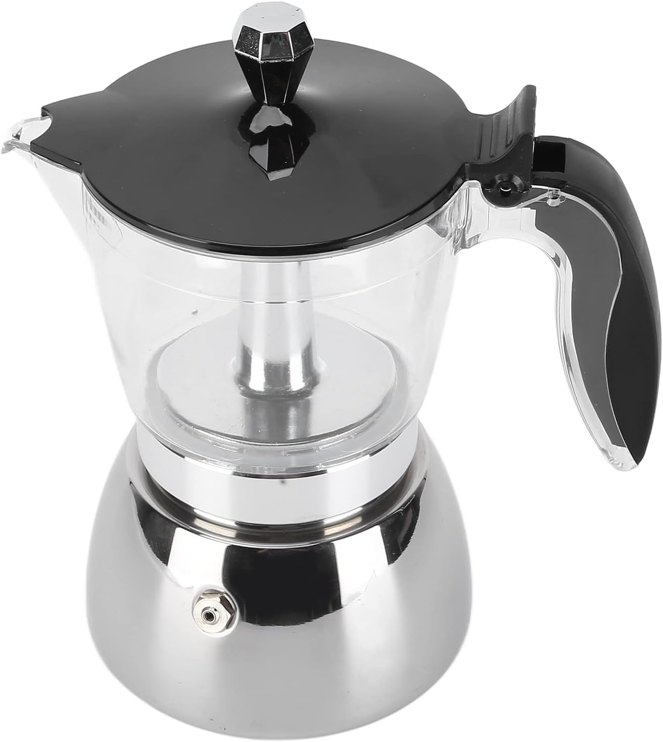 6 Cups Italian Octagonal Stainless Steel Coffee Pot for Household Brewing, Ergonomic Pot with Heat Handle, to and Use, Multiple Coffee Recipes Maker