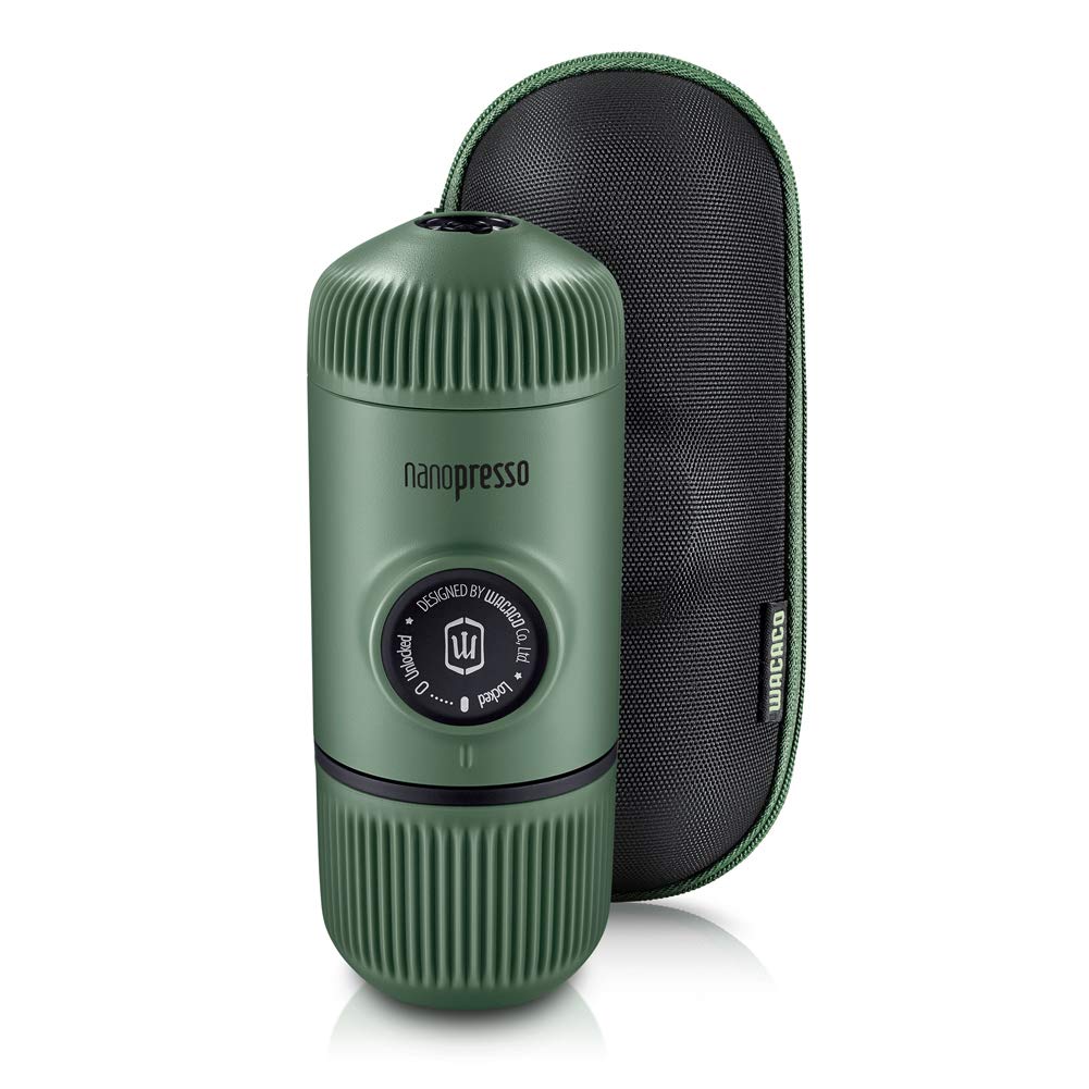 WACACO Nanopresso Portable Espresso Maker Bundled with Protective Case, Upgrade Version of Minipresso, Mini Travel Coffee Machine, Perfect for Camping, Travel and Office (New Elements Arctic Blue)