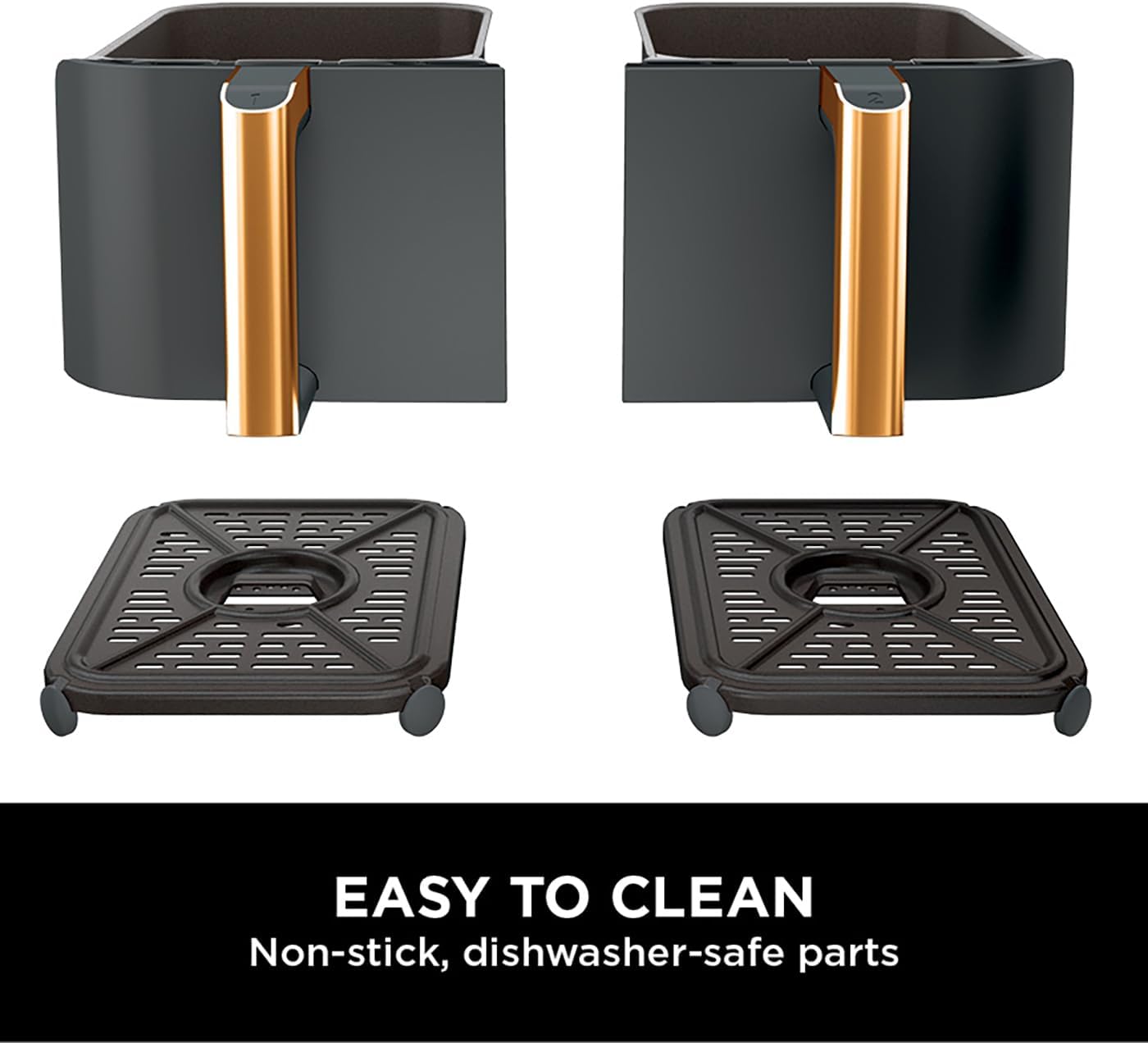 Ninja Foodi MAX Dual Zone Air Fryer, Amazon Exclusive, Tongs, 2 Drawers, 9.5L, 6-in-1, Use No Oil, Air Fry, Max Crisp, Roast, Bake, 8 Portions, Nonstick Dishwasher Safe Baskets, Copper/Black AF400UKCP