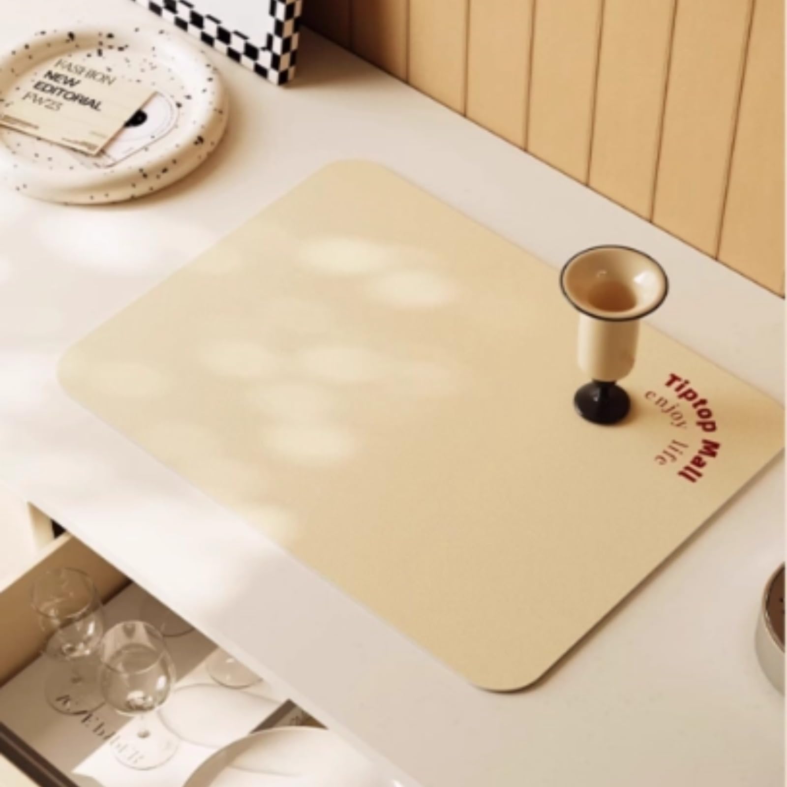 Dish Drying Mat - Cream Style, Absorbent Countertop Mat for Coffee Maker, Expresso Machine, Kitchen Use (Gray,20''×32'')