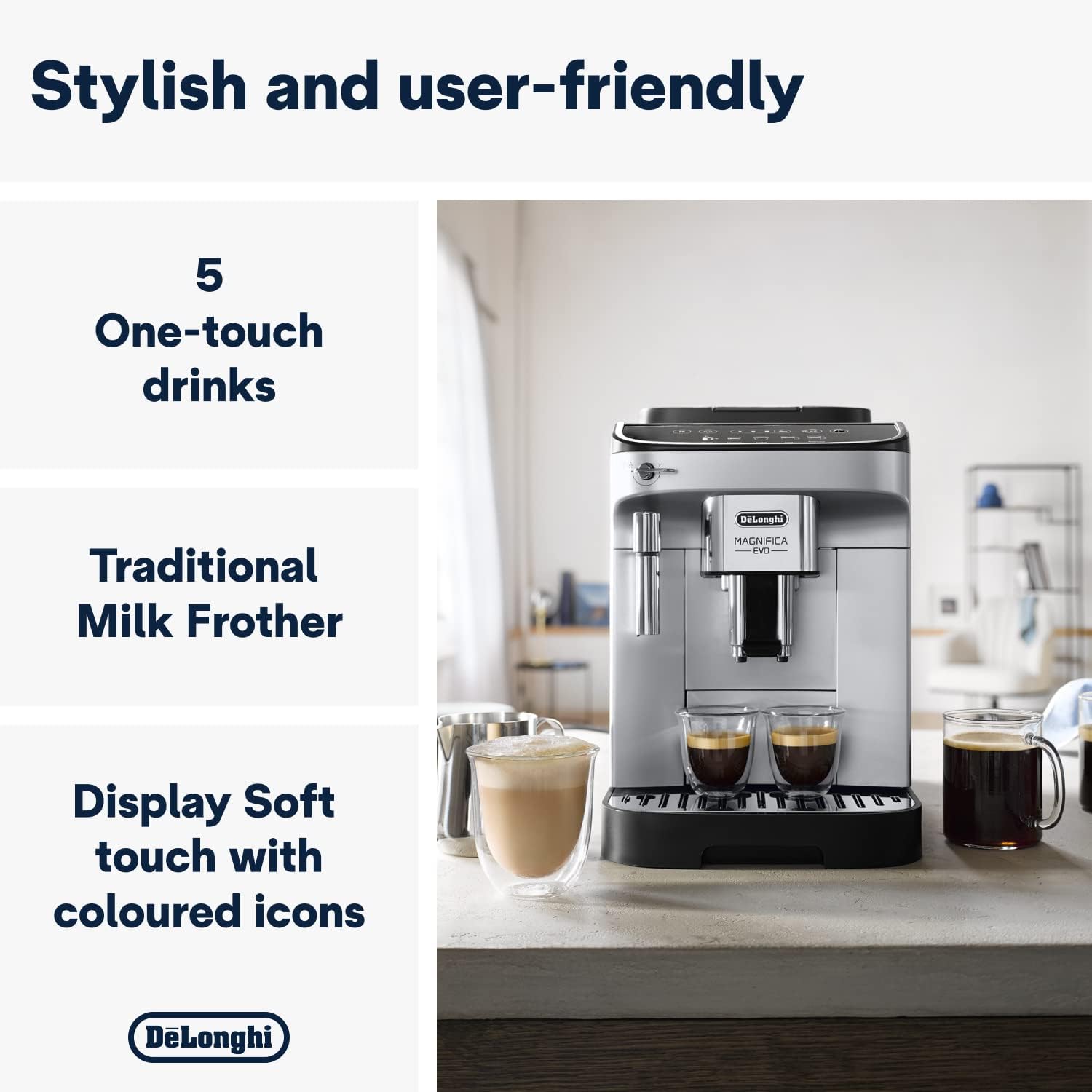 De'Longhi Magnifica Evo, Bean to Cup Coffee and Cappuccino Maker, ECAM292.33.SB, Silver
