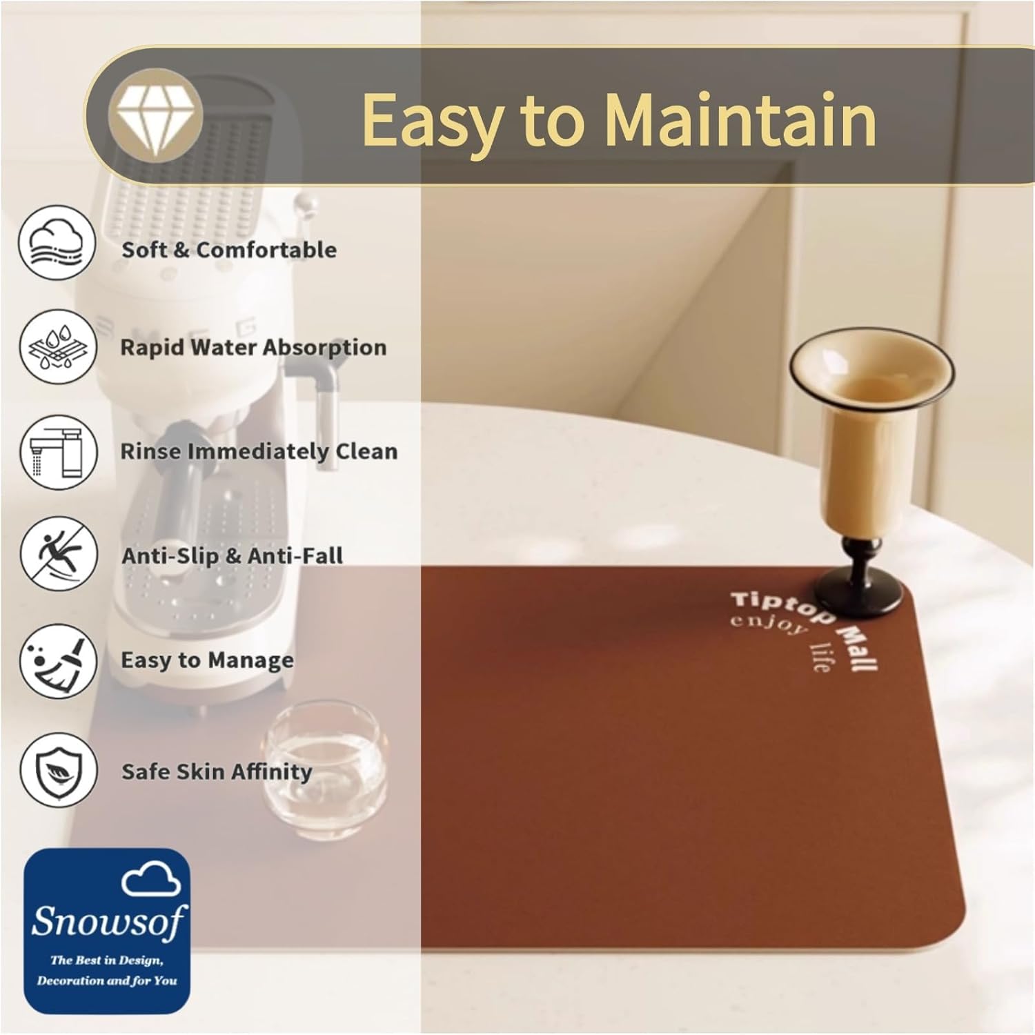 Dish Drying Mat - Cream Style, Absorbent Countertop Mat for Coffee Maker, Expresso Machine, Kitchen Use (Gray,20''×32'')
